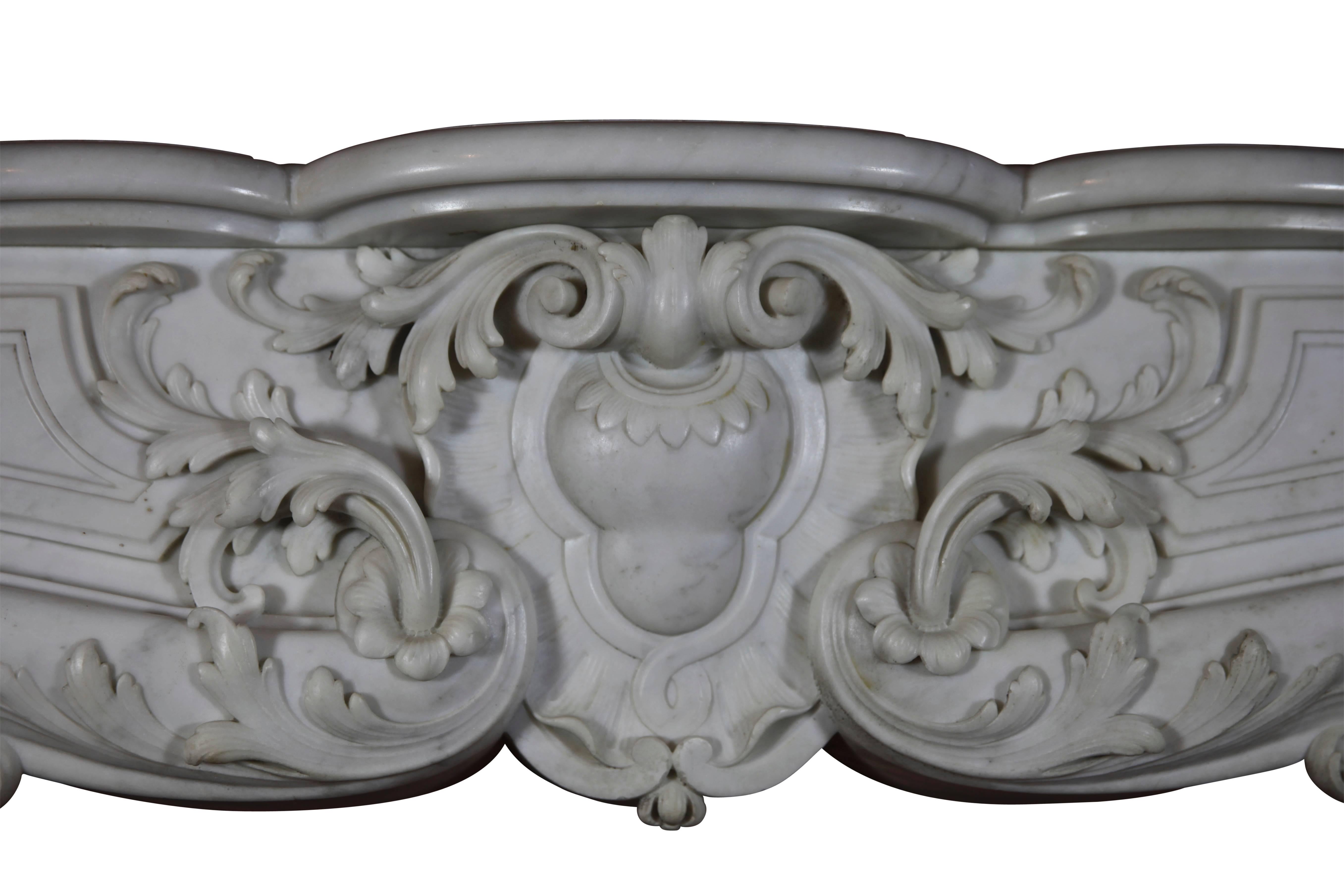 Rococo Grand White Statuary Marble Antique Fireplace Surround For Sale