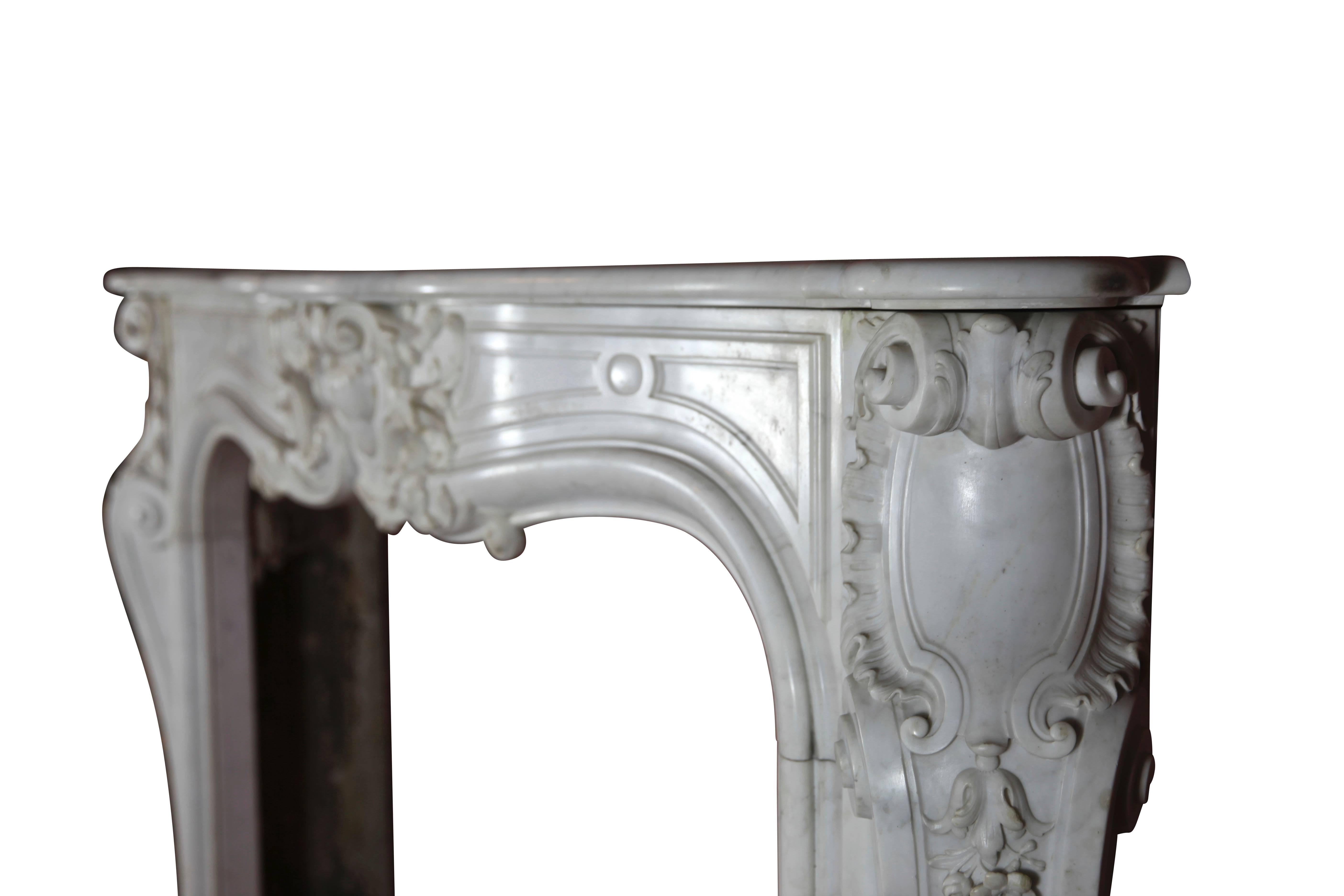 Carved Grand White Statuary Marble Antique Fireplace Surround For Sale