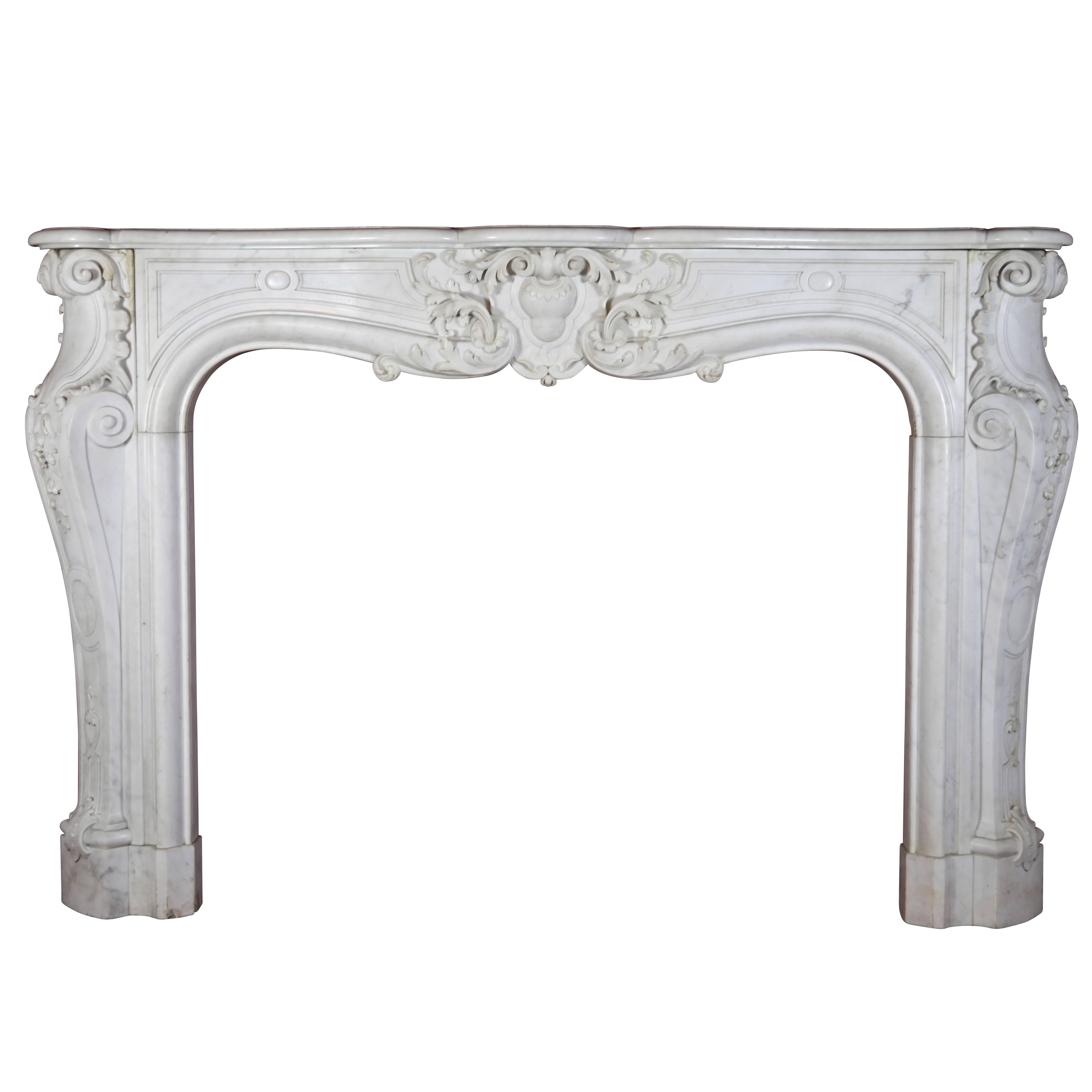 Grand White Statuary Marble Antique Fireplace Surround For Sale