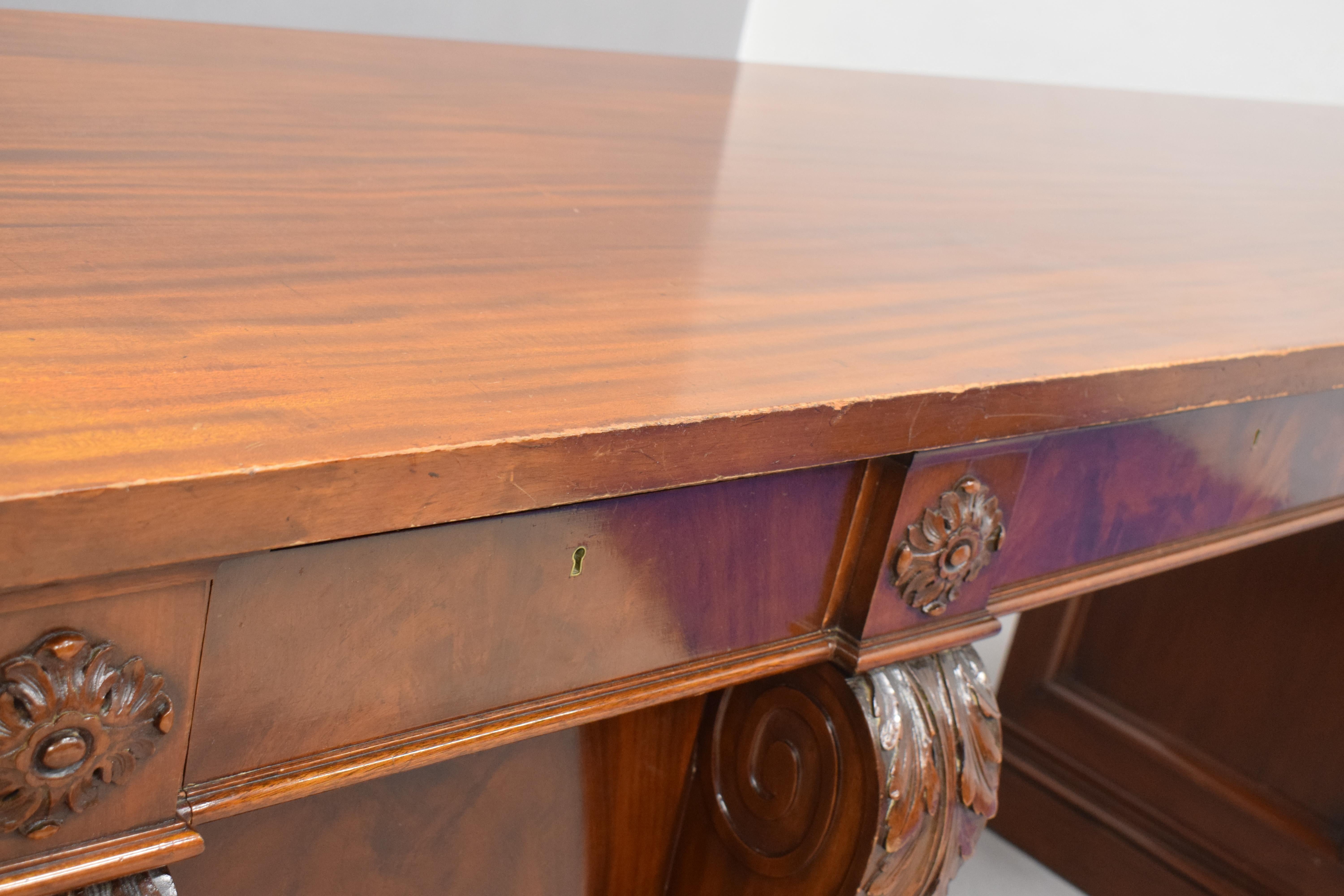 19th Century Grand William IV Carved Mahogany Sideboard or Desk For Sale