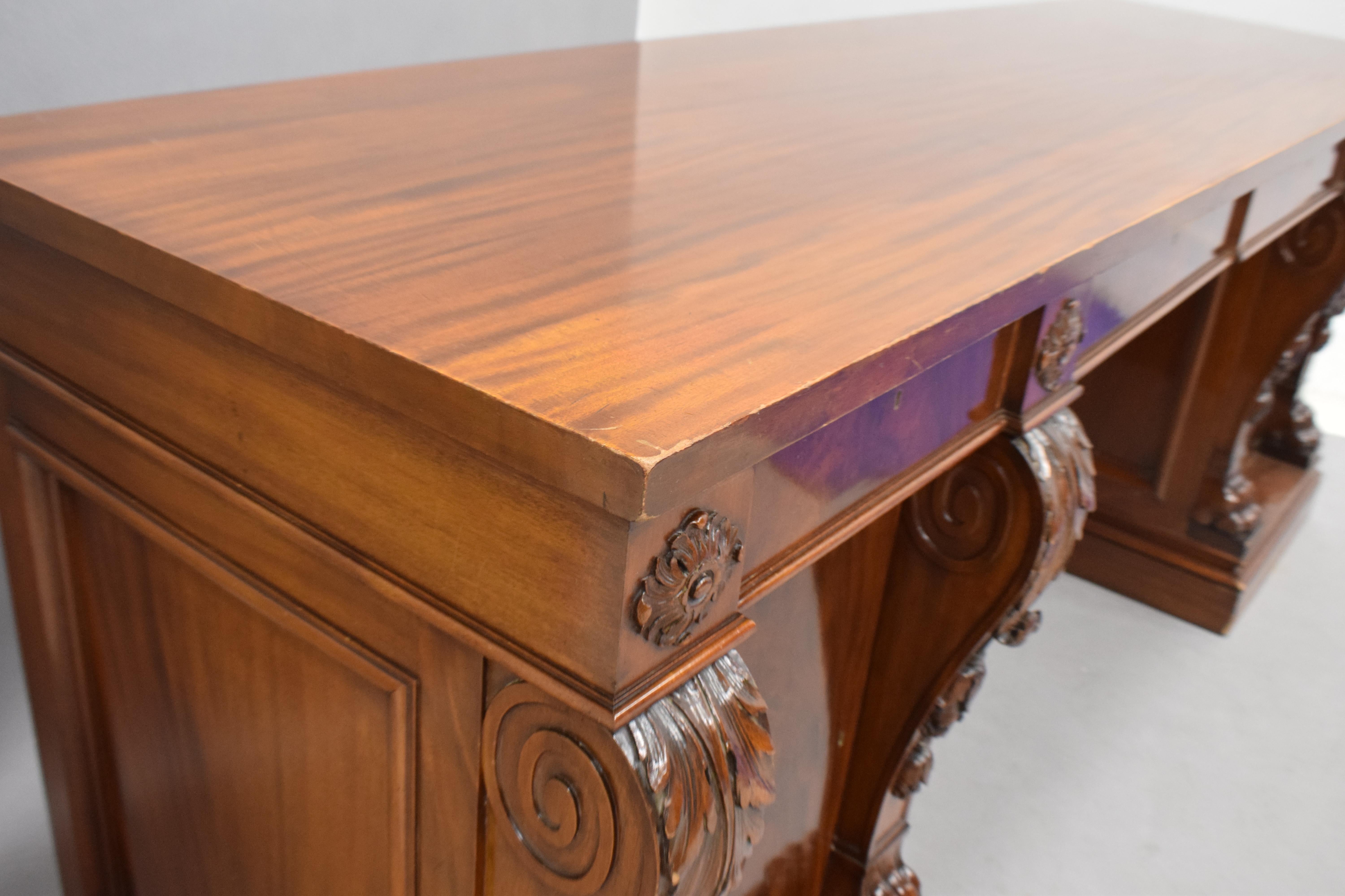 Grand William IV Carved Mahogany Sideboard or Desk For Sale 3
