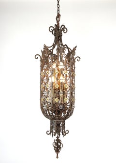 Grand Wrought Bronze Spanish Revival Pendant Light