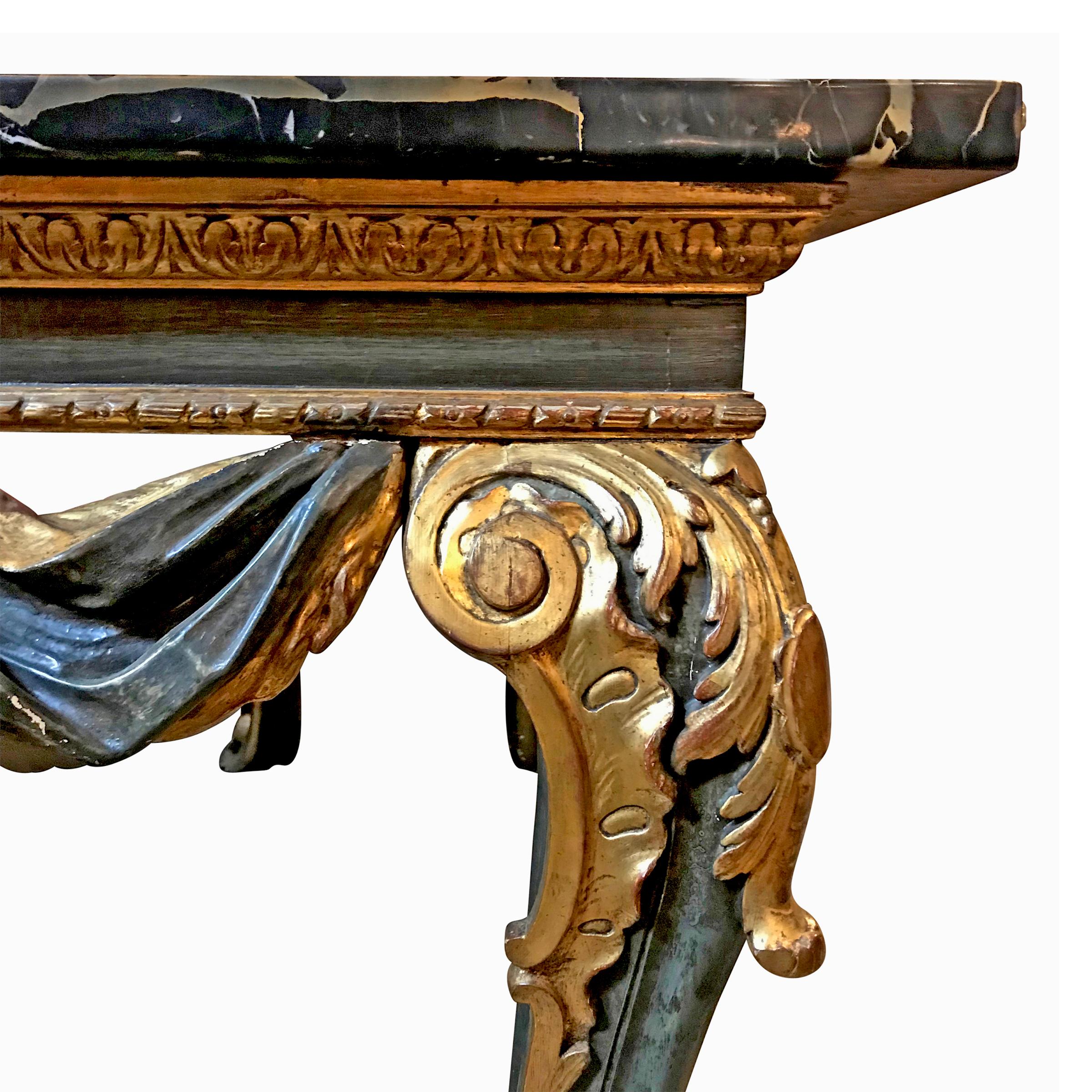 Grande table console italienne du 19ème siècle à plateau en marbre en vente 1