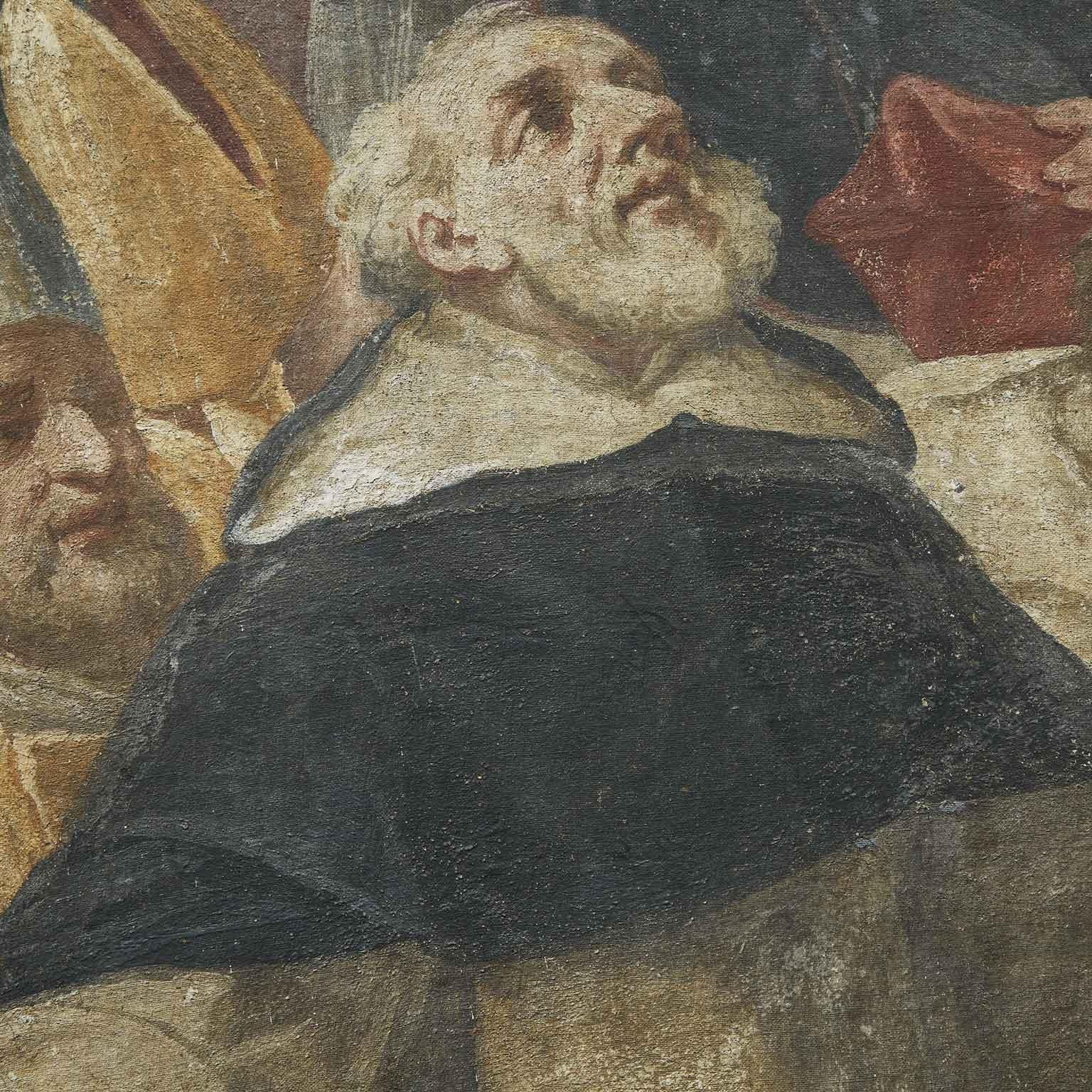 Dipinto a mano Grande Affresco Italiano Inizio 1700 Padri Domenicani di Francesco Malcotto in vendita