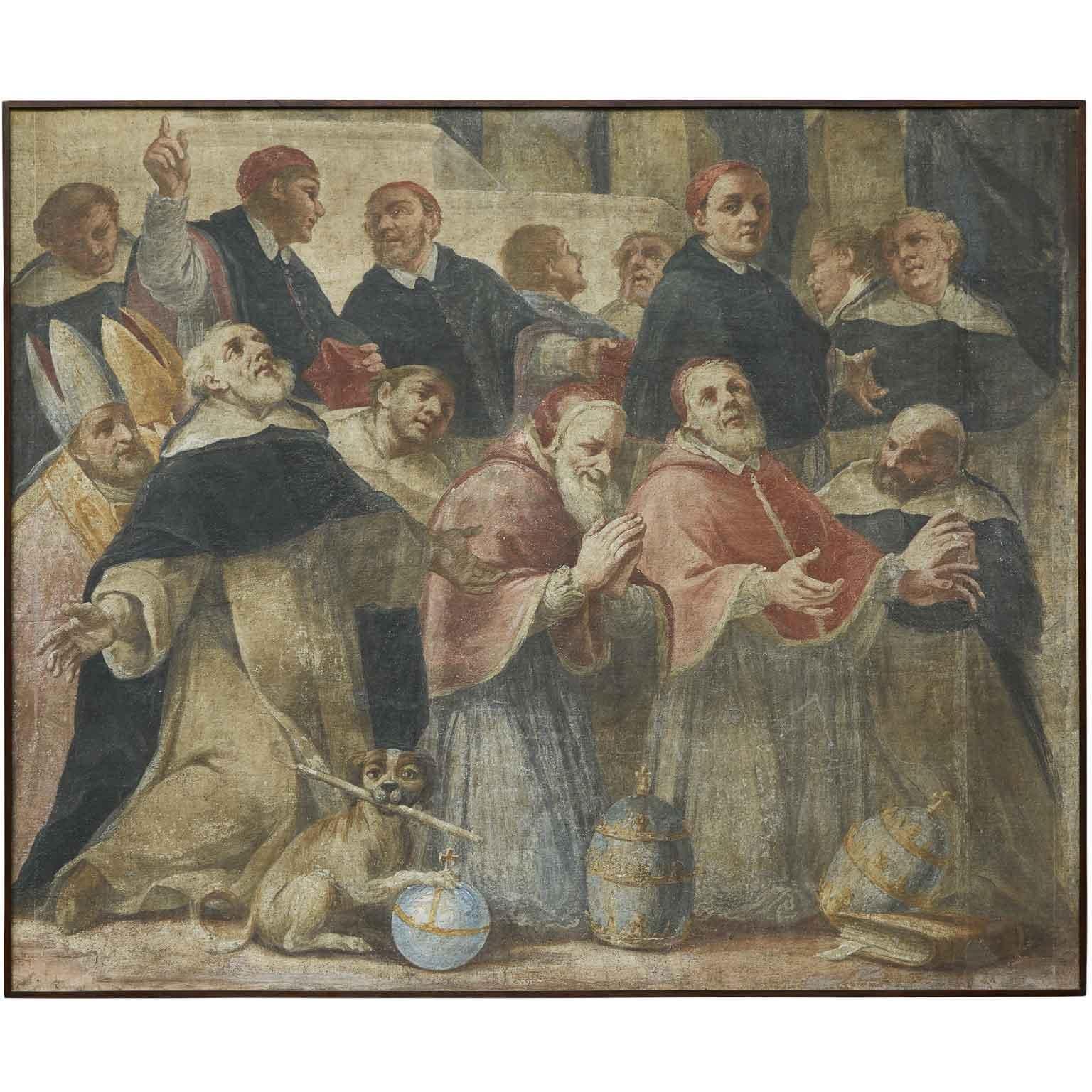 Grande Affresco Italiano Inizio 1700 Padri Domenicani di Francesco Malcotto in vendita 2
