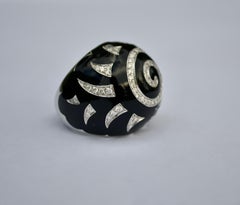 Large Enamel and Diamond Ring in 18kt White Gold