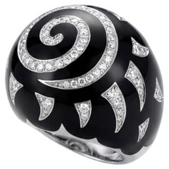 Large Enamel and Diamond Ring in 18kt White Gold