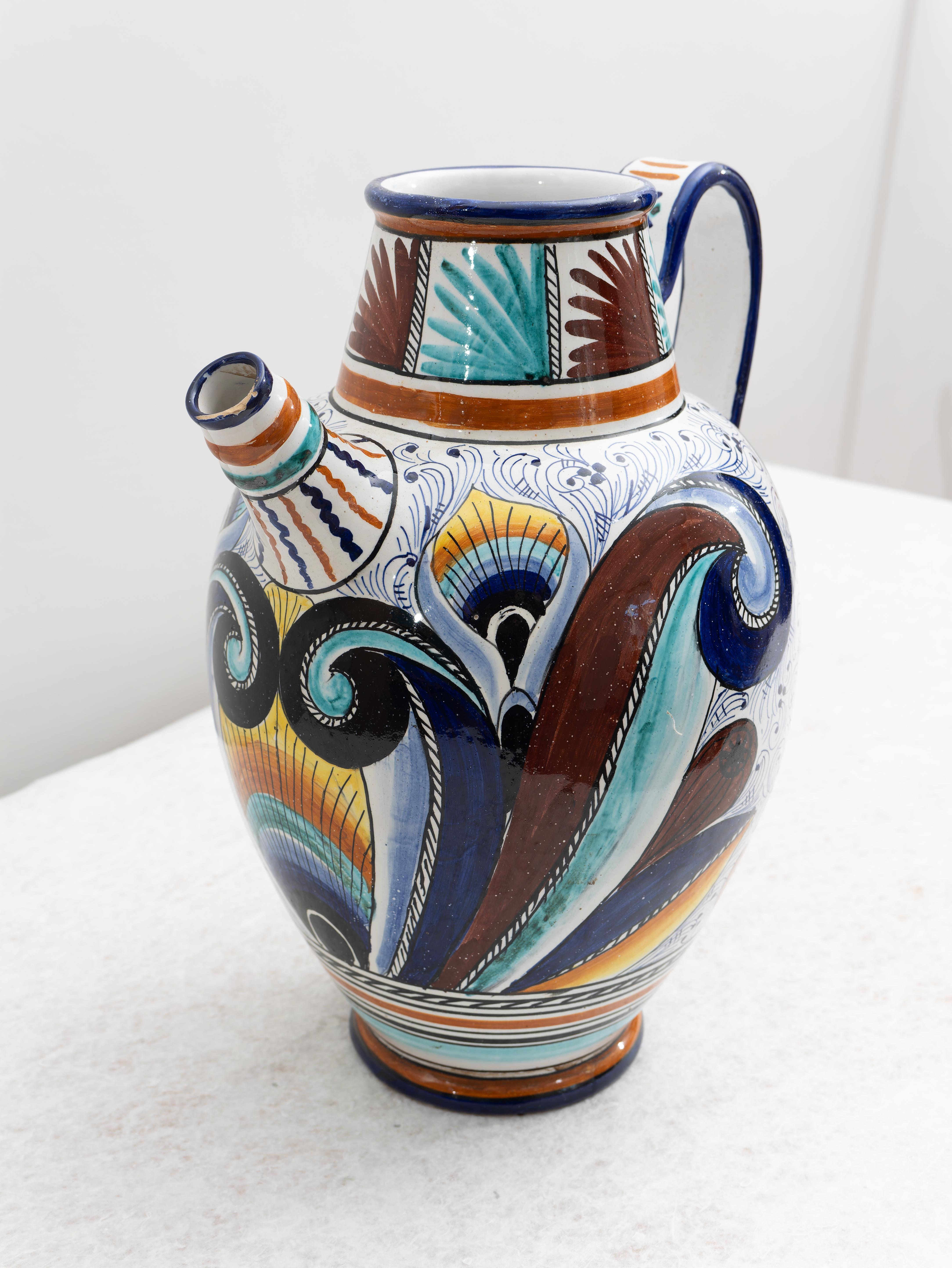 Large 1950s Deruta Amphora, Made in Italy. 
Large and Very Rare Italian Ceramic Amphora from Deruta, 1950s, hand painted and IMPORTANT shape. Painted completely by hand with very strong and vibrant colors. 
The price of shipping is for the Italian