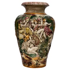 Grande anfora in ceramica di Albissola, decori policromi a rilievo - Midcentury