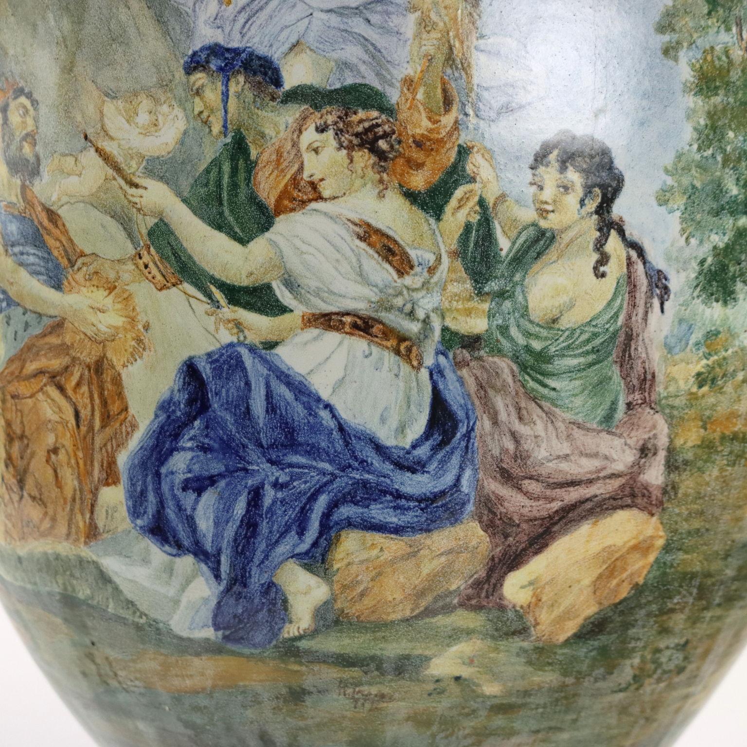 Gran ánfora en Maiolica Fabricación Castelli Italia Principios del siglo XX en Bueno estado para la venta en Milano, IT