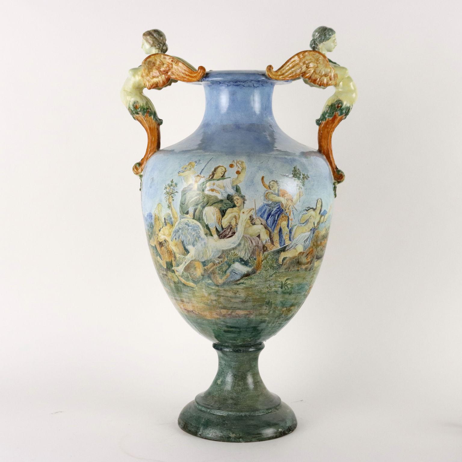 Gran ánfora en Maiolica Fabricación Castelli Italia Principios del siglo XX en venta 2