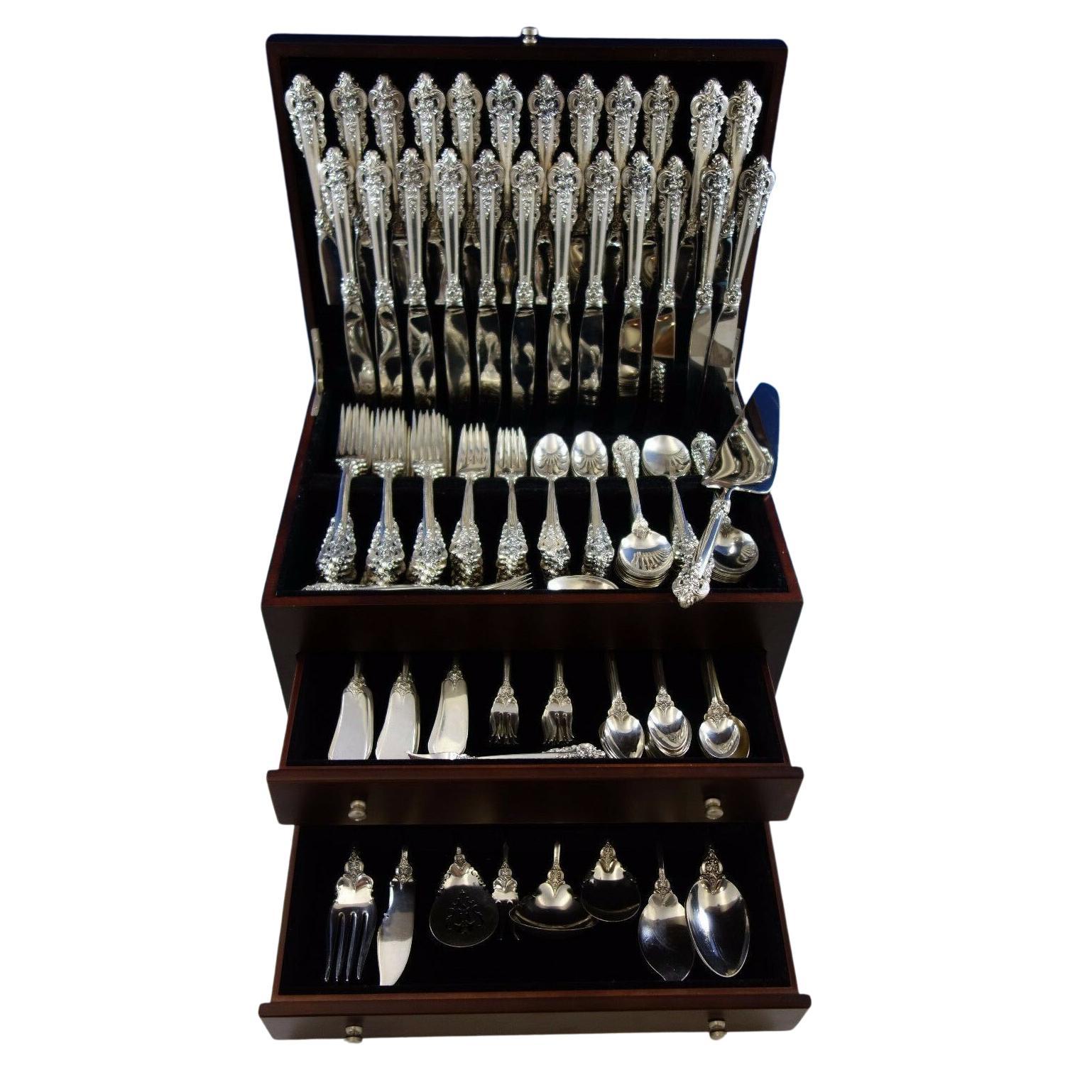 Grande Baroque by Wallace Sterling Silver Flatware Set 24 Dinner Service 203 Pcs For Sale