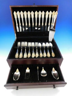 Grande Barocco con accenti dorati di Wallace in argento Sterling Flatware for 12 Set 54 pezzi
