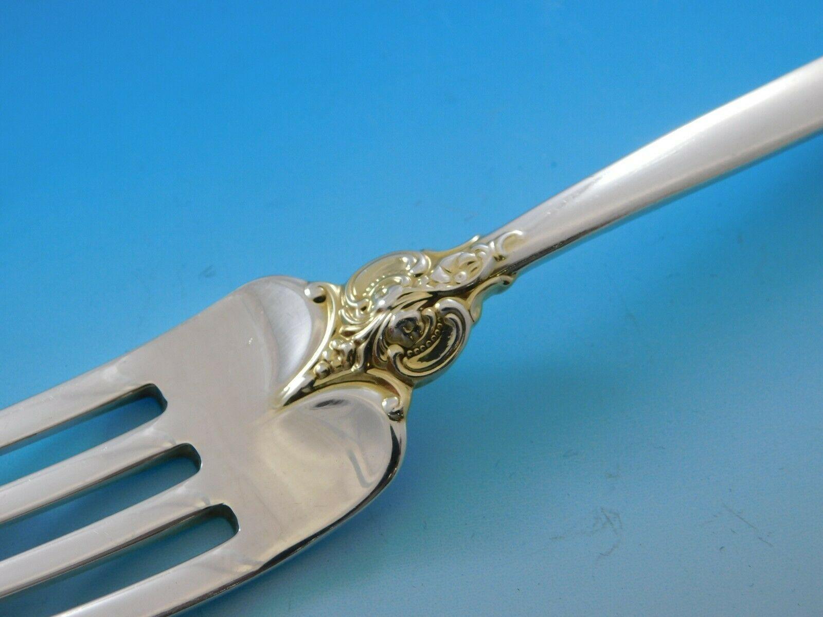 20th Century Grande Baroque Gold Accent by Wallace Sterling Silver Flatware for 12 Set 54 Pcs For Sale