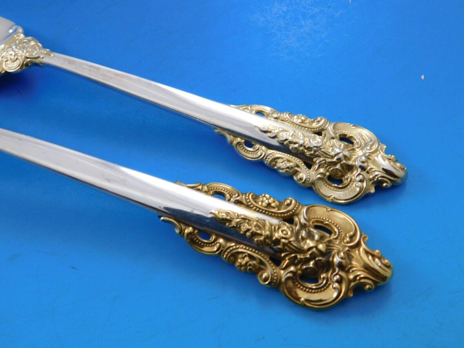 Grande Baroque Gold Accent by Wallace Sterling Silver Flatware for 12 Set 79 pcs In Excellent Condition For Sale In Big Bend, WI