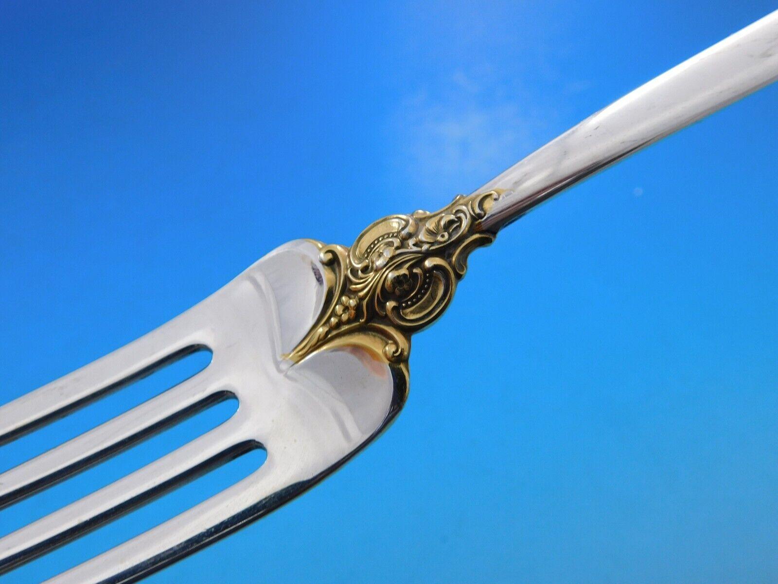 20th Century Grande Baroque Gold Accent by Wallace Sterling Silver Flatware for 12 Set 79 pcs For Sale