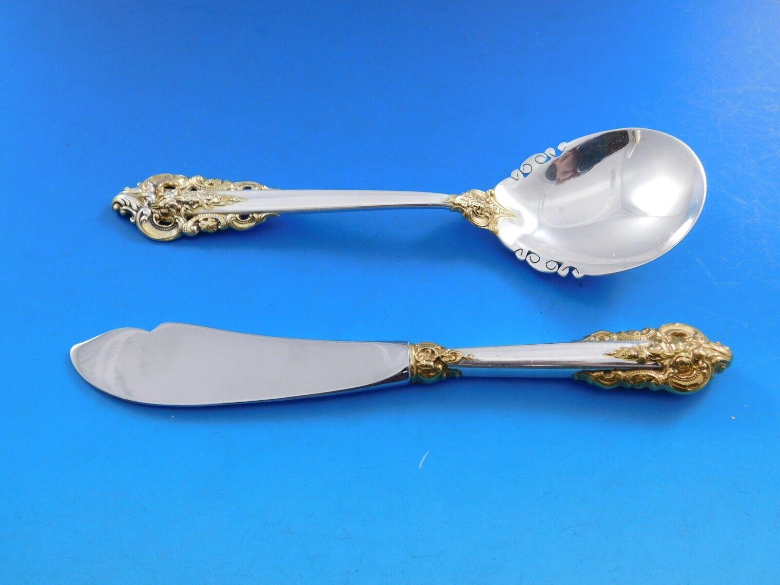 Grande Baroque Gold Accent by Wallace Sterling Silver Flatware for 12 Set 79 pcs For Sale 5