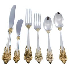 Grande Barock-Besteck mit Goldakzent von Wallace, Besteck aus Sterlingsilber für 12 Personen, 79 Teile