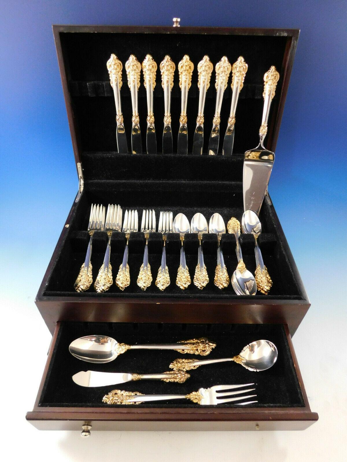 Gold accent Grande Baroque by Wallace sterling silver flatware set - 45 pieces. This set includes:

 8 Knives, 8 7/8