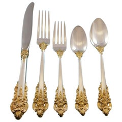 Grande Baroque Gold Accent by Wallace Sterling Silver Flatware for 8 Set 45 Pcs