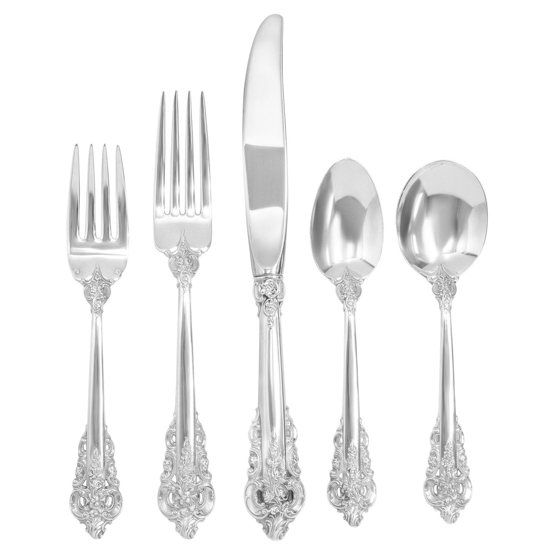 "Grande Baroque" Sterling Silver Flatware Set by Wallace, Patented in 1941 For Sale