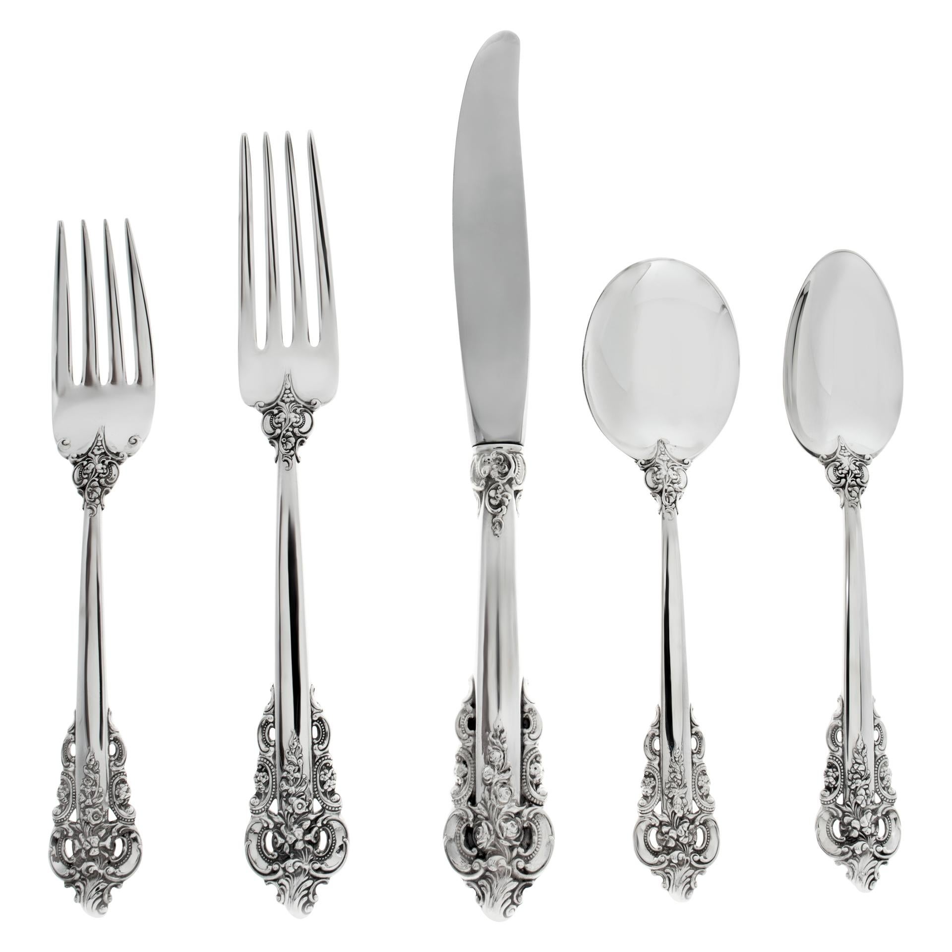 Grande Baroque Sterling Silver Flatware Set Patented 1941 by Wallace For Sale