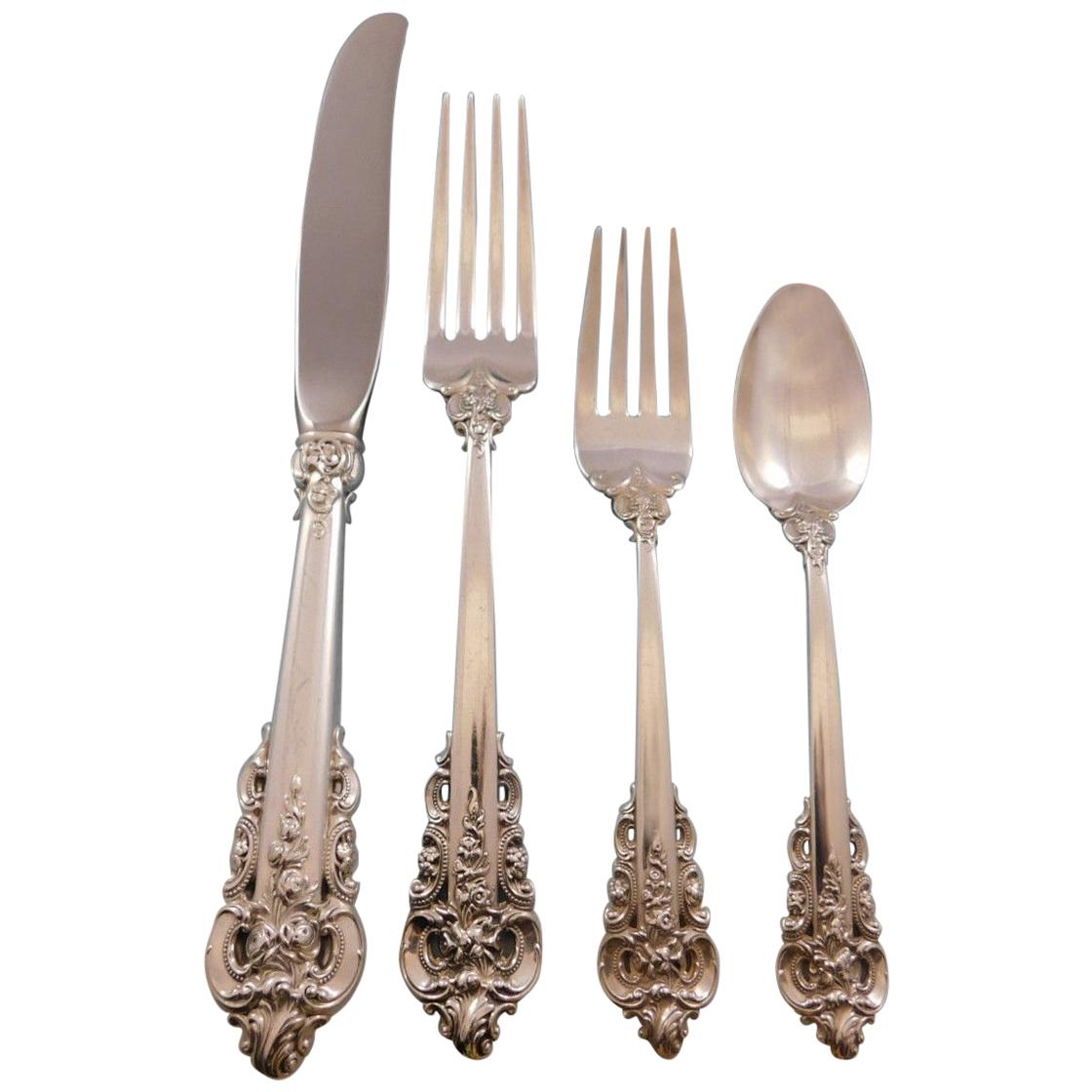Grand Baroque Wallace Sterling Silver Flatware 5 piece place setting Estate Find 