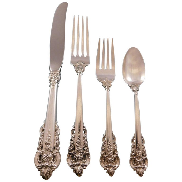 Grande Baroque Wallace Sterling Silver Flatware Set Of 12 Service Dinner 54 Pcs For At 1stdibs - Wallace Sterling Silver Flatware Set