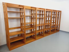 Grande bibliothèque modulable de 6 parties avec 30 étagères vintage en pin