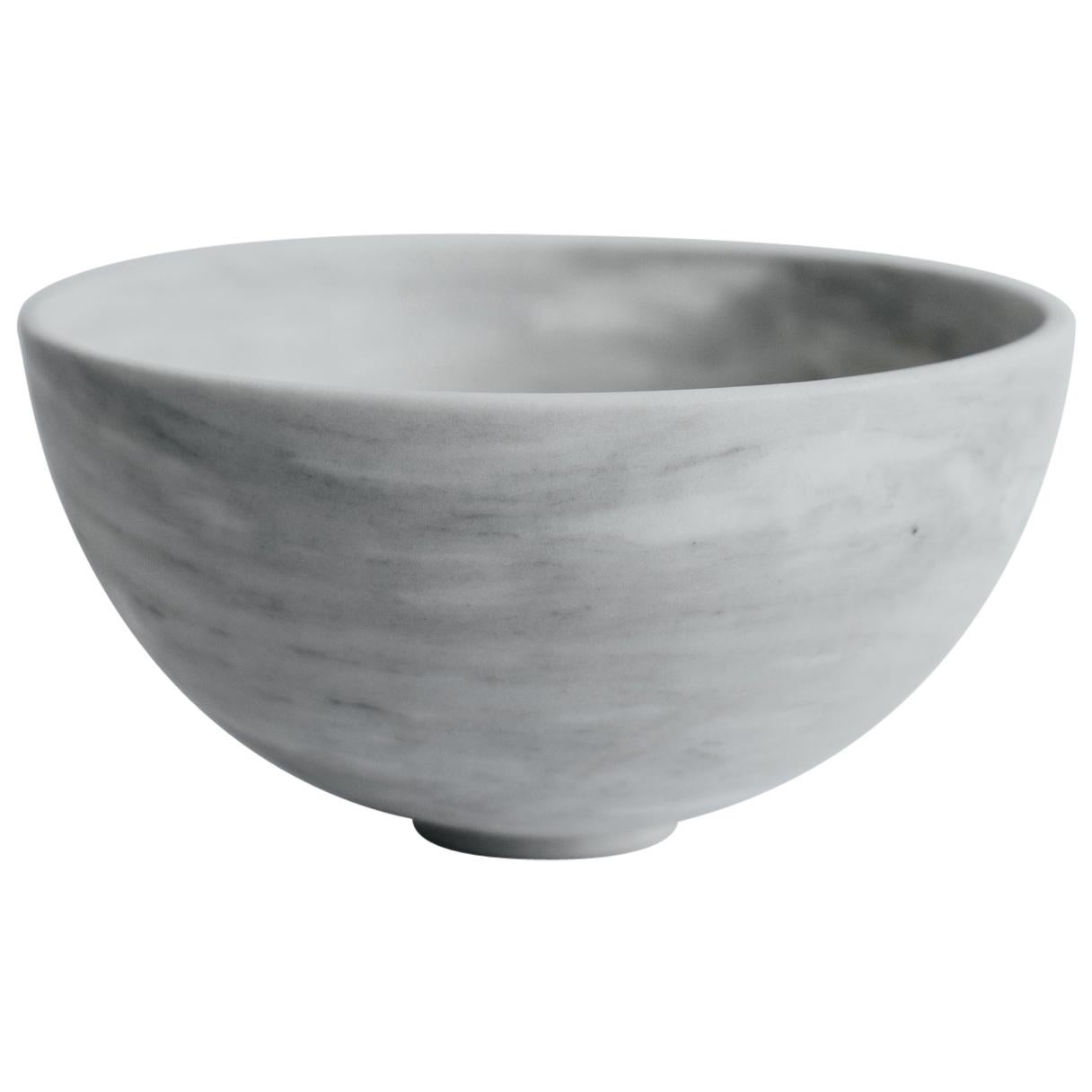 Artisanal Solid White Marble Bowl, Small, In Stock For Sale