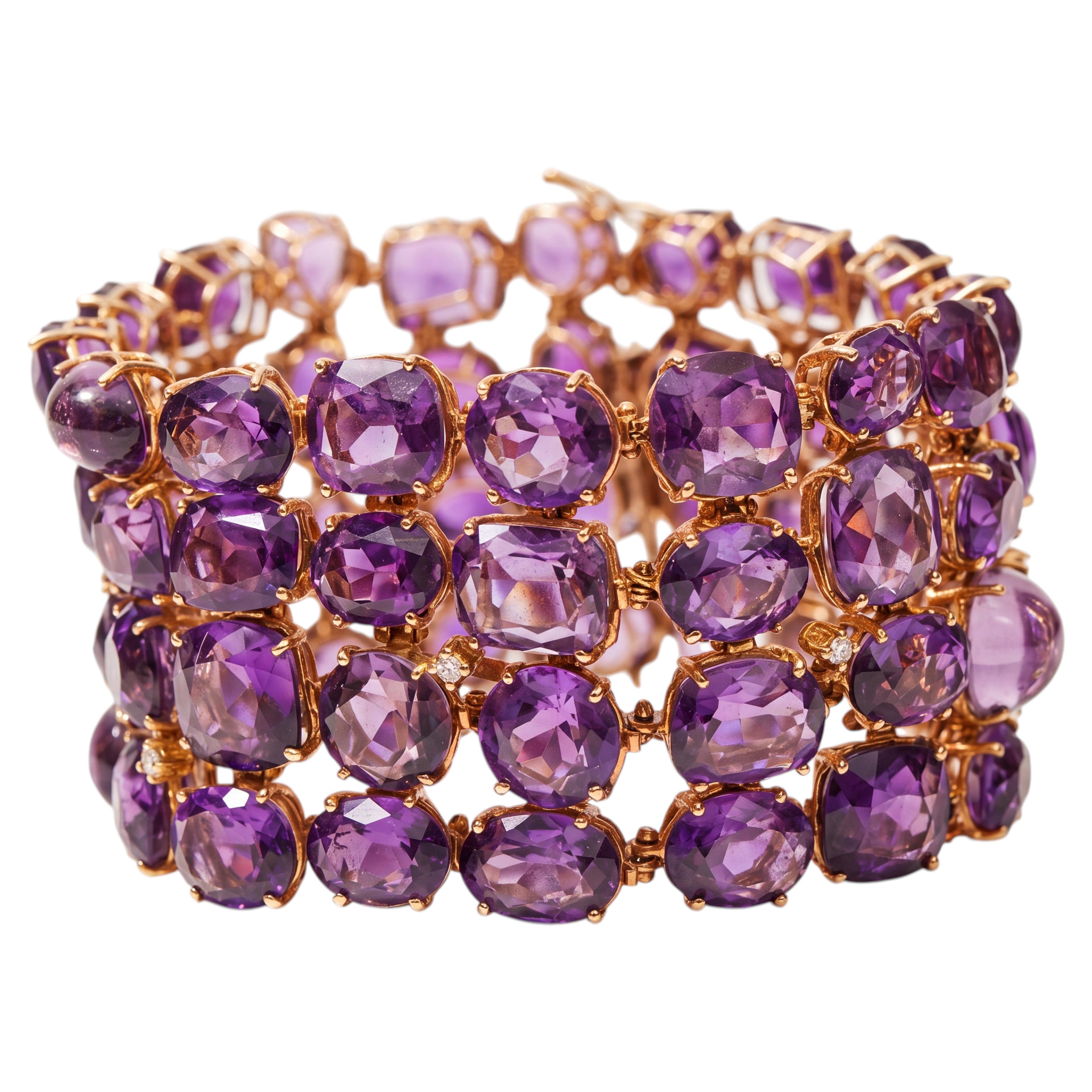 Large Oor 18K Rose Gold Bracelet with Amethysts and Diamonds