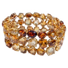 Pulsera grande de oro amarillo de 18 quilates con cuarzos citrinos y diamantes
