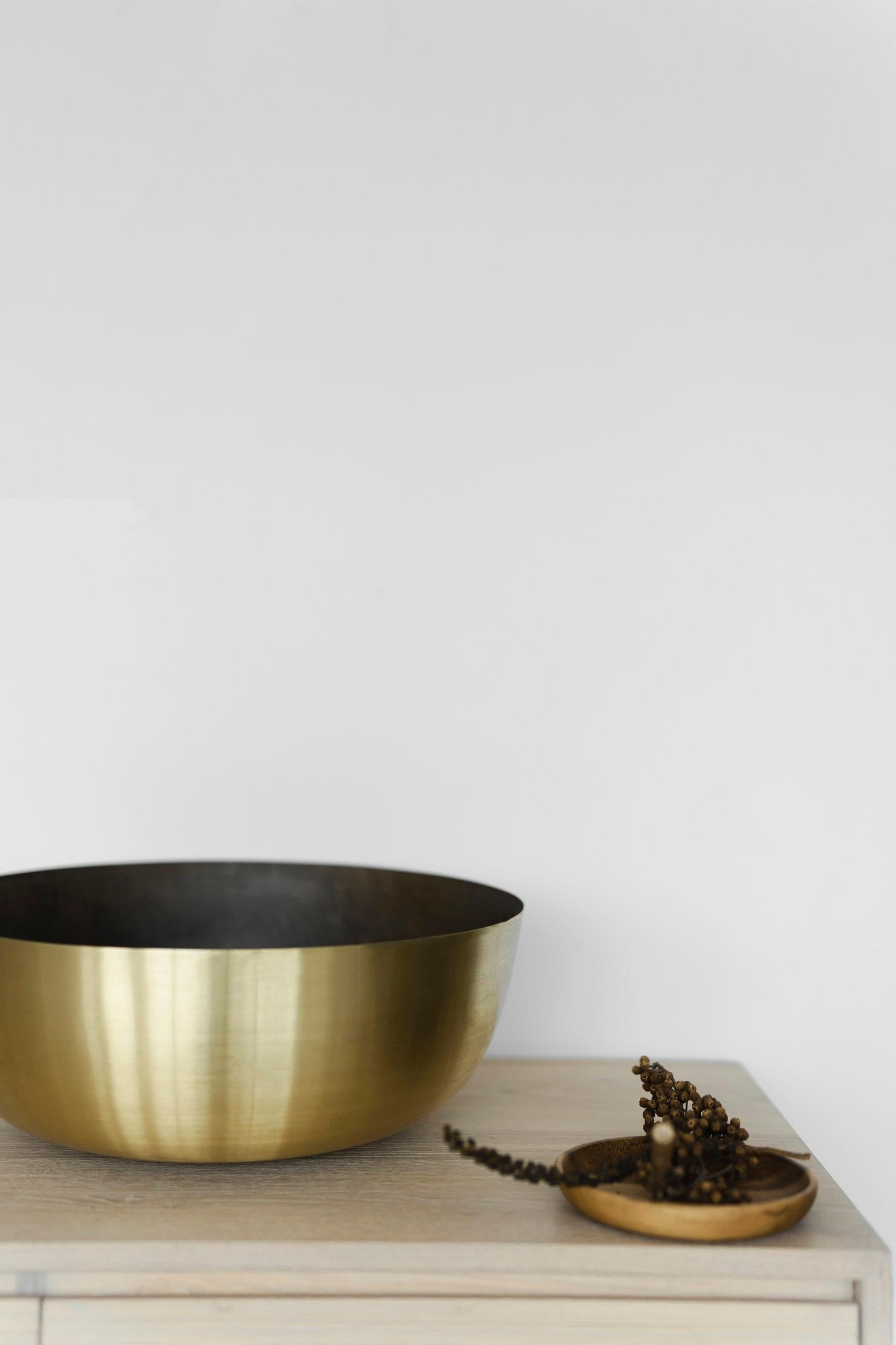 Mid-Century Modern Handmade Artisanal Brass Centerpiece Bowl with Natural Patina, in Stock