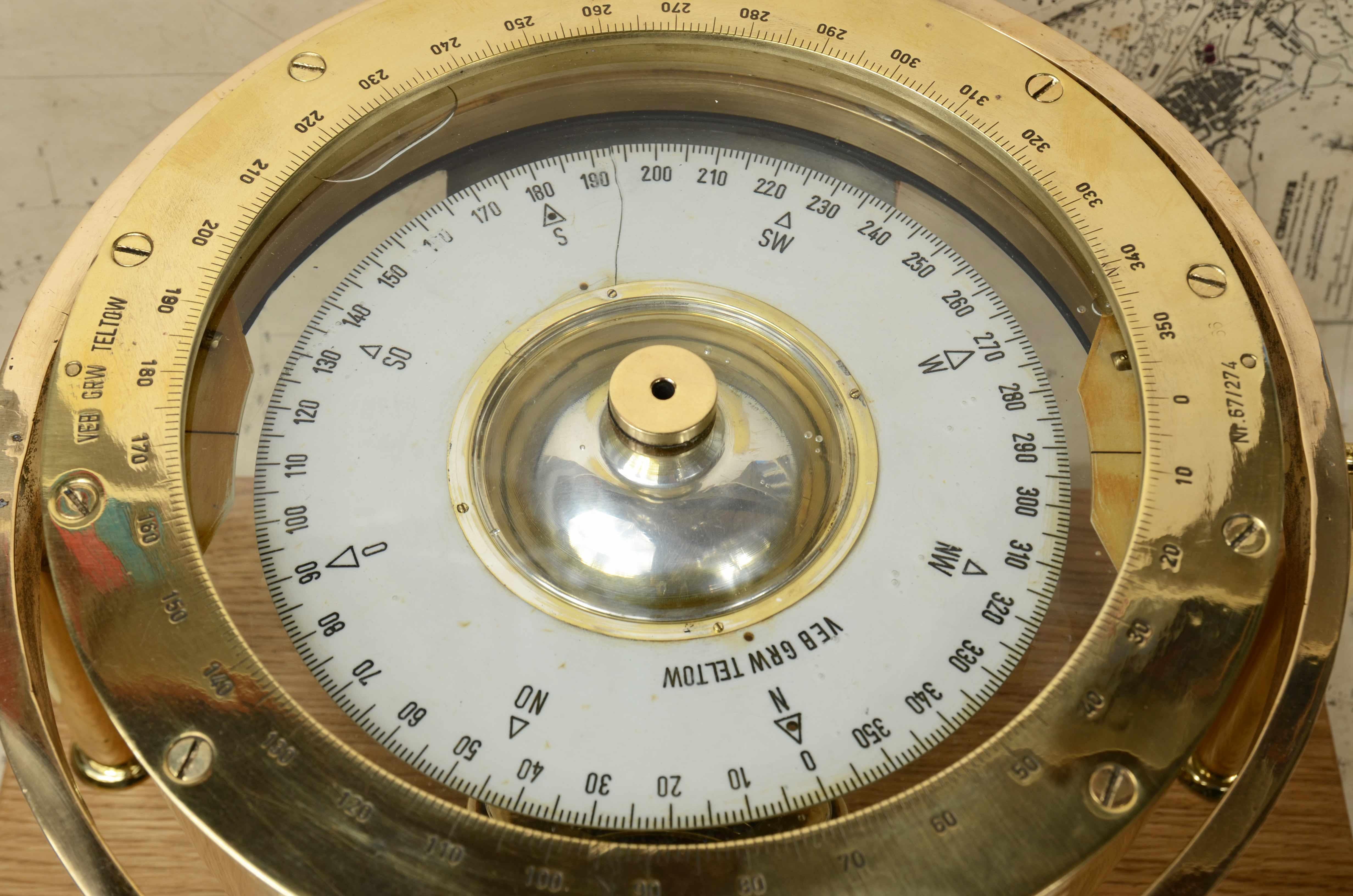 Grande bussola magnetica nautica in ottone  WEB GRV TELTOW  62/274 Germania 1940 1