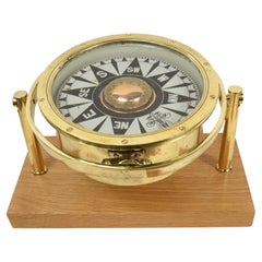 Large English nautical magnetic compass in brass and glass early 1900s 