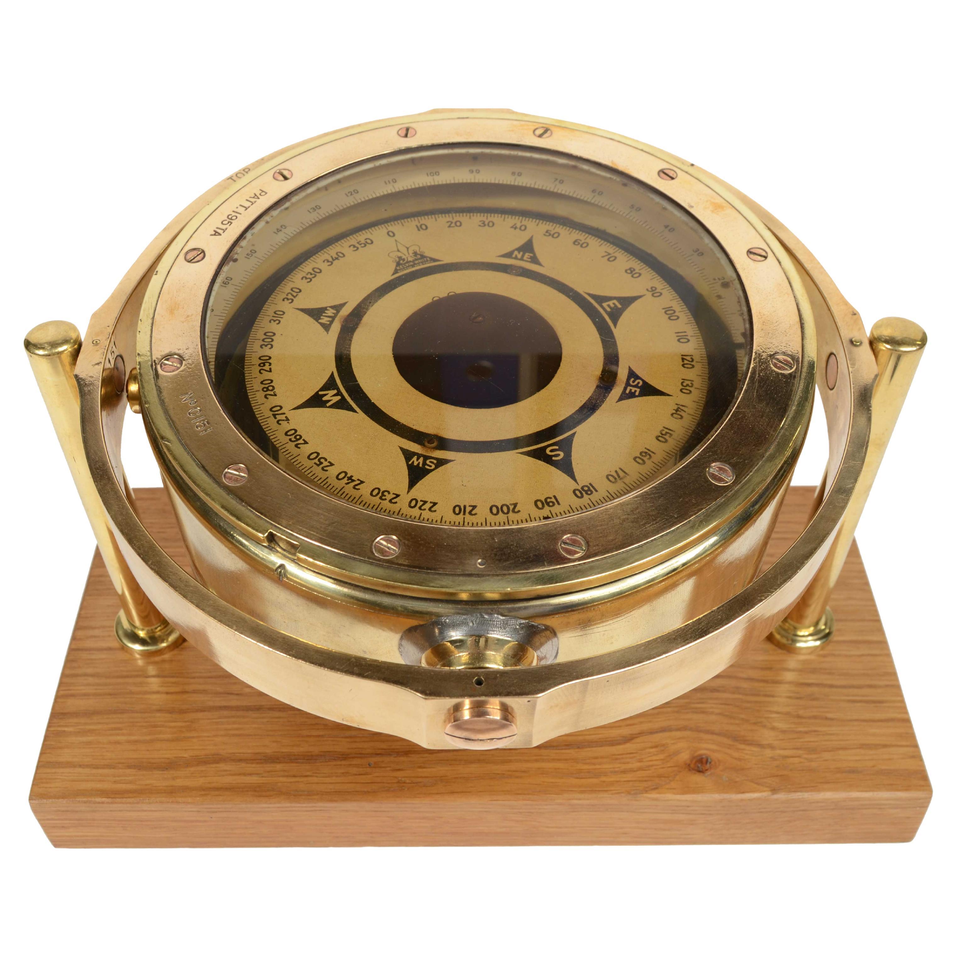 Large late 19th century brass nautical compass signed Kelvin-White Boston-New York