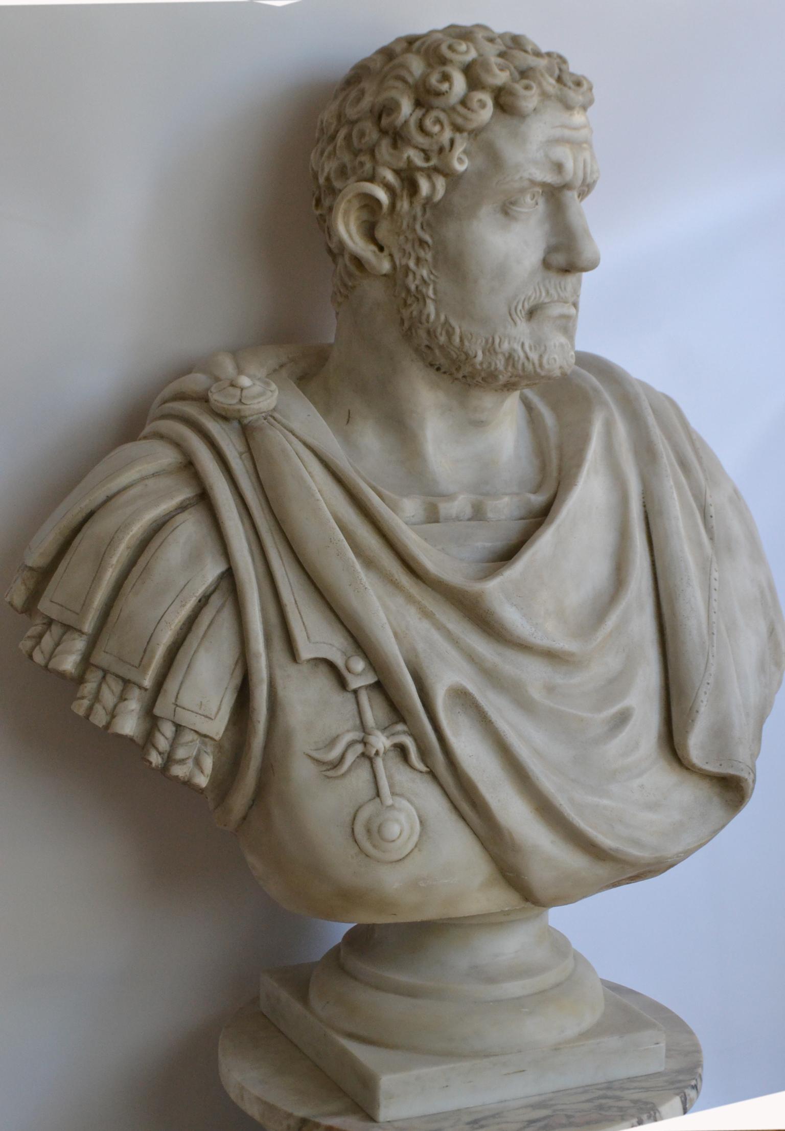 Late 20th Century Grande Busto Caracalla scolpito su bellissimo marmo bianco (made in italy) For Sale