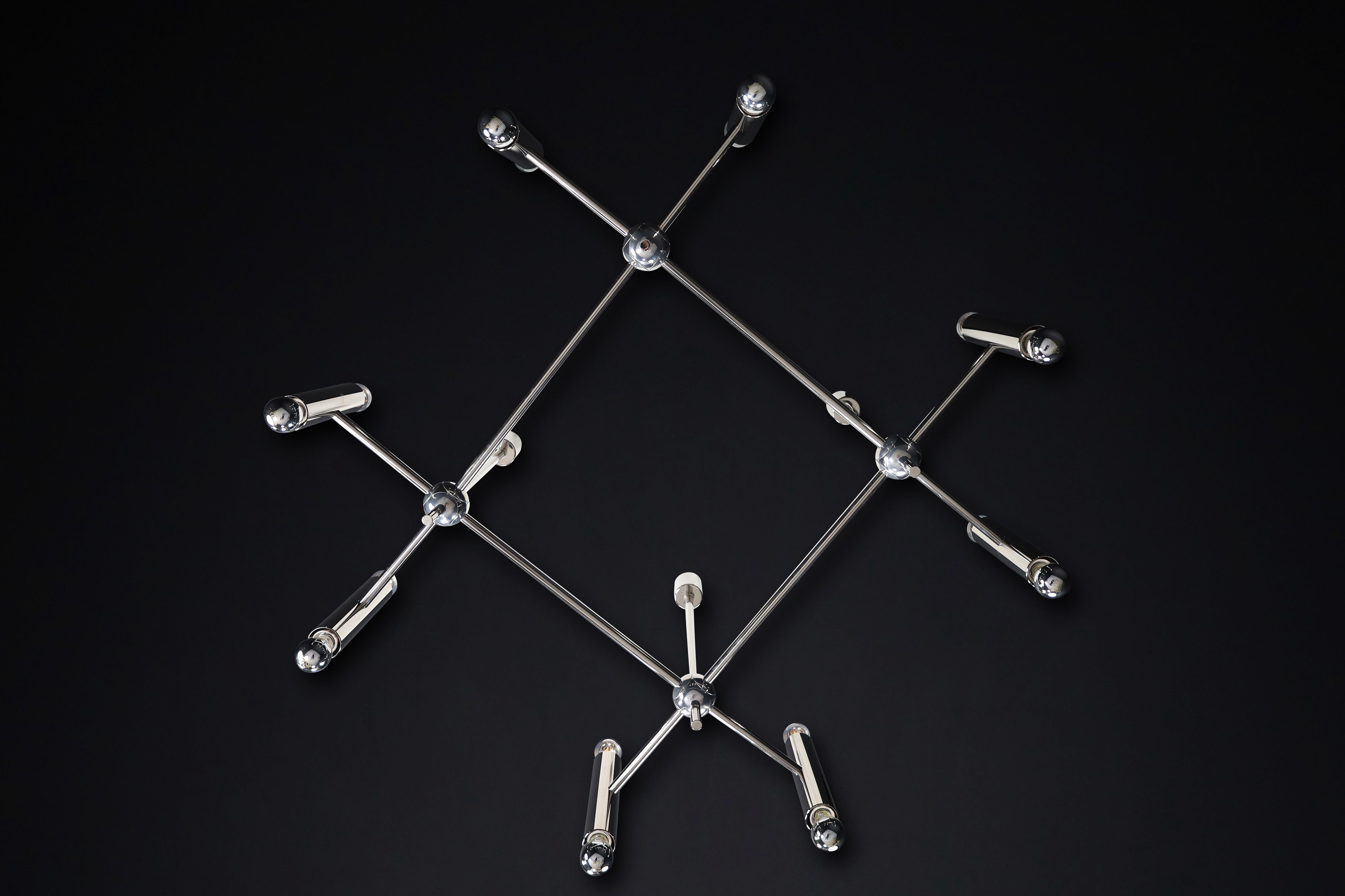 Grande Chandelier in Polished Steel with 16 Lights, Germany, 1960s For Sale 5