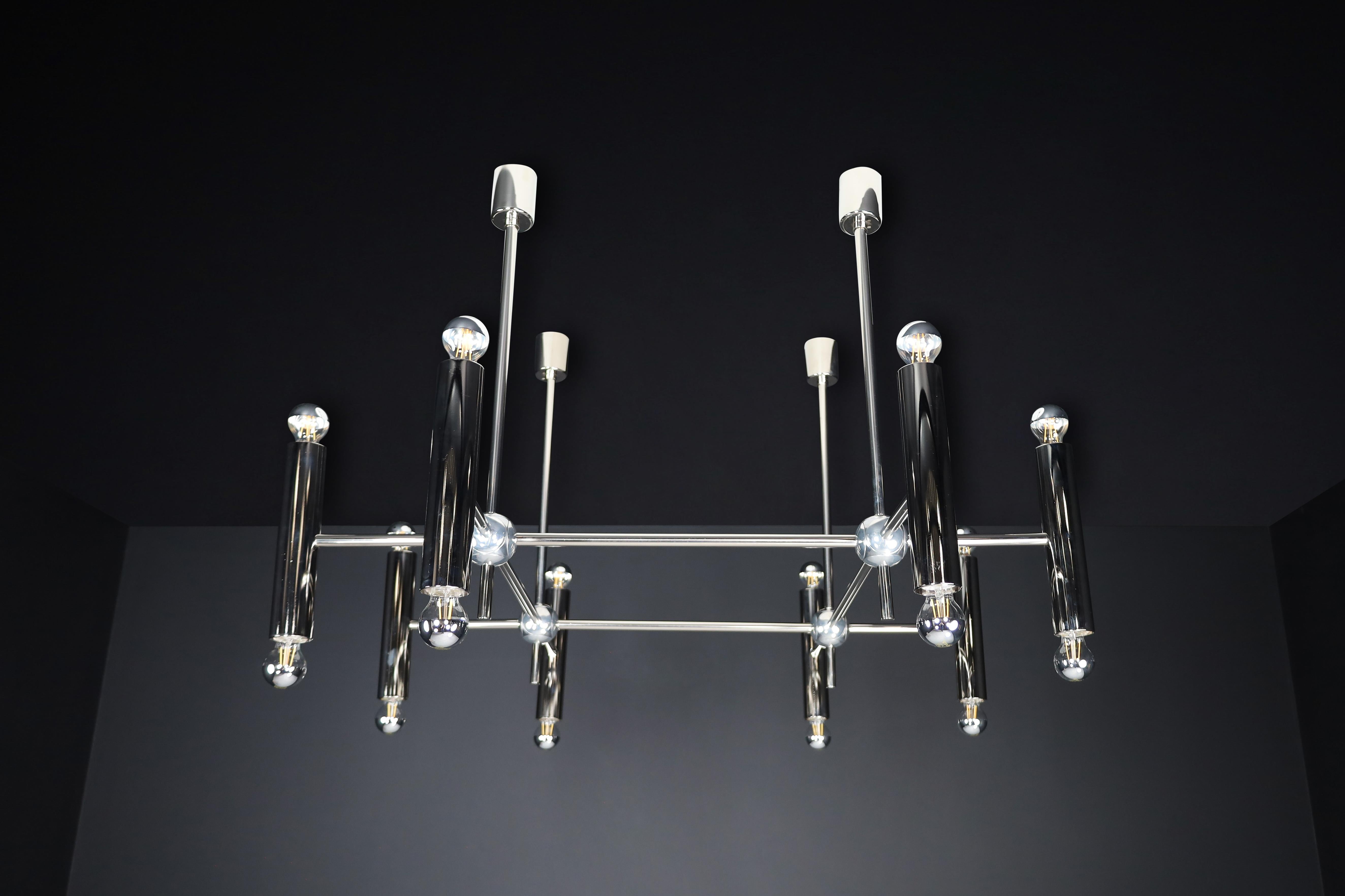 Grande Chandelier in Polished Steel with 16 Lights, Germany, 1960s For Sale 6