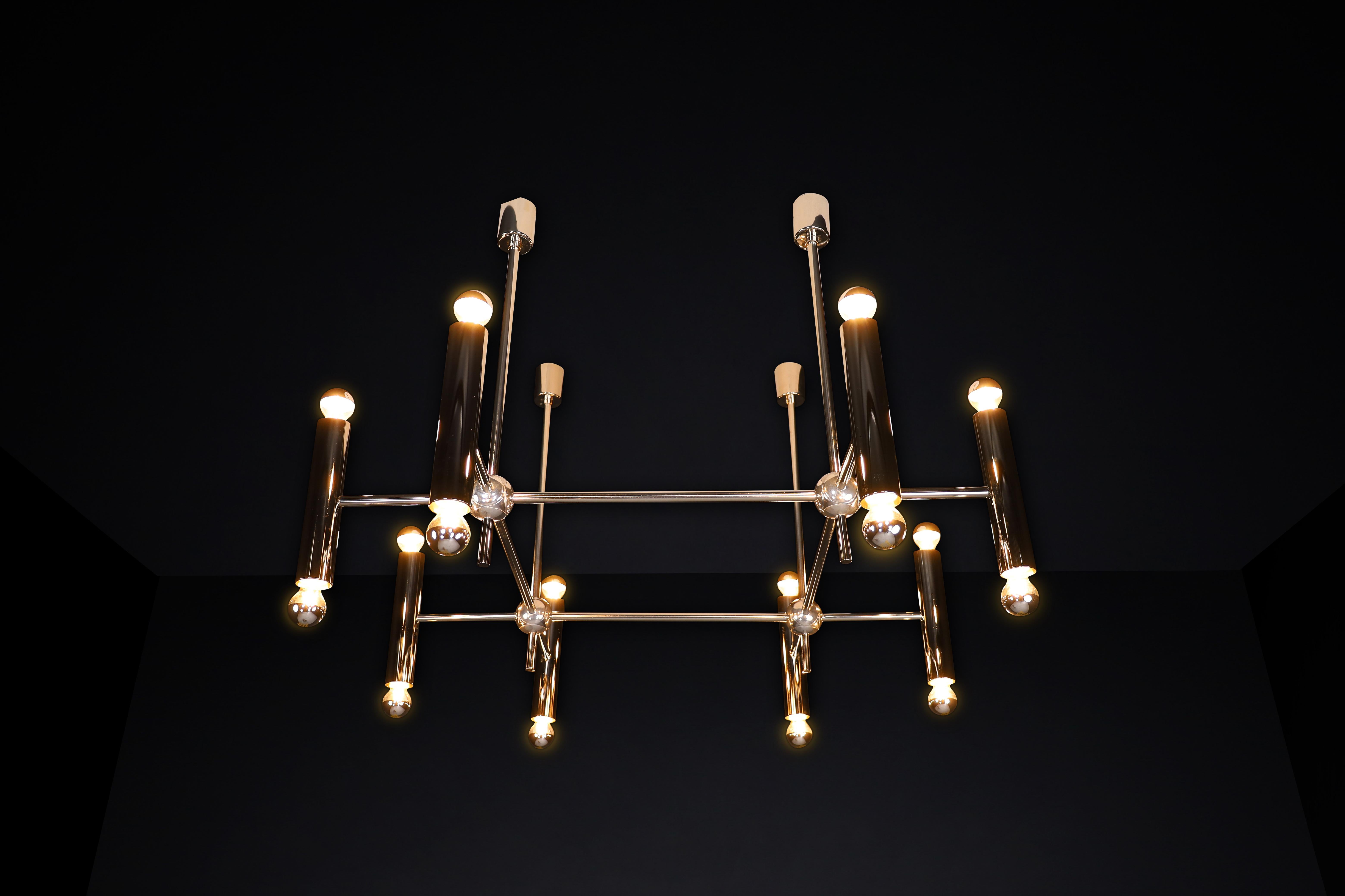 Grande Chandelier in Polished Steel with 16 Lights, Germany, 1960s For Sale 7