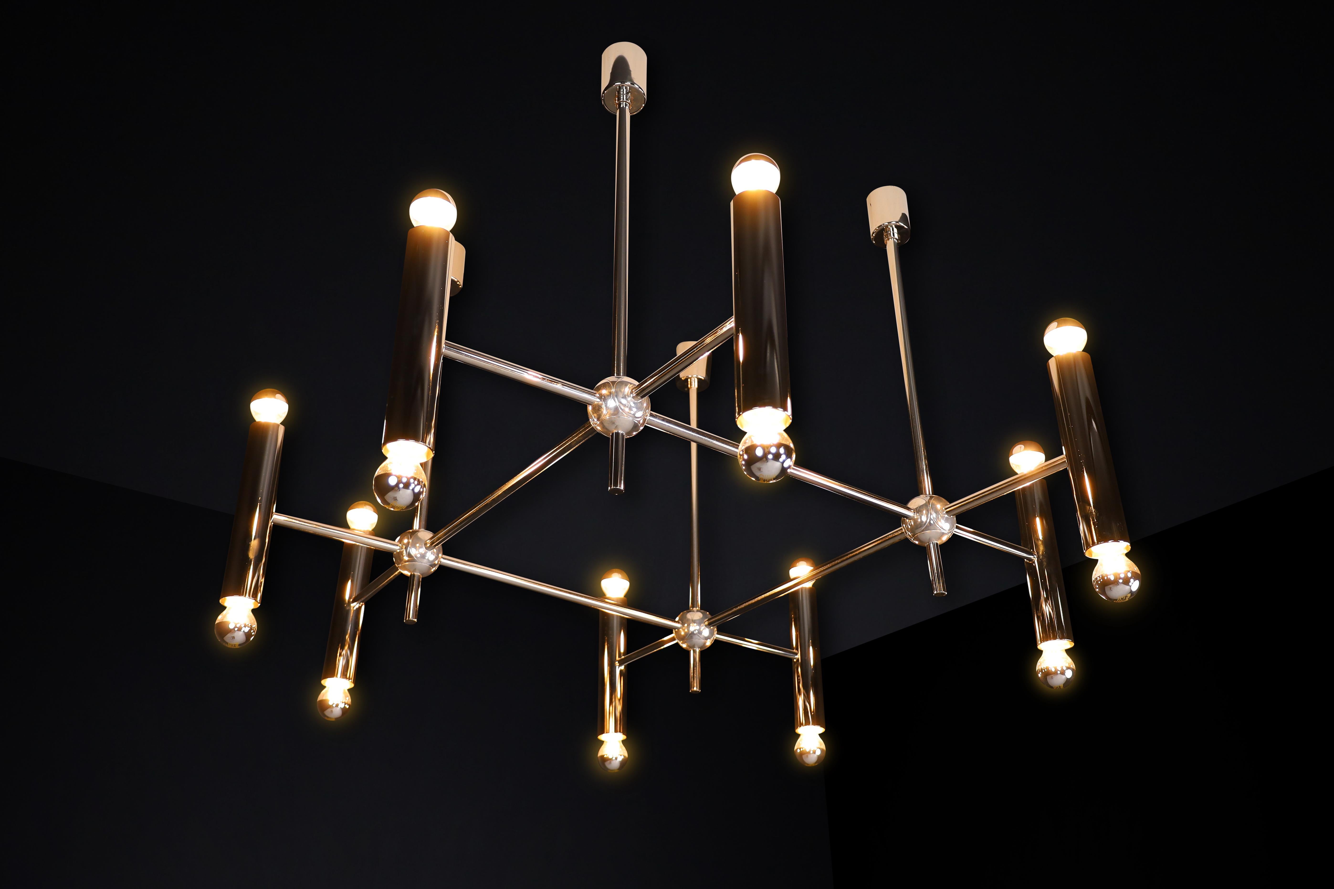 Grande Chandelier in Polished Steel with 16 Lights, Germany, 1960s For Sale 8
