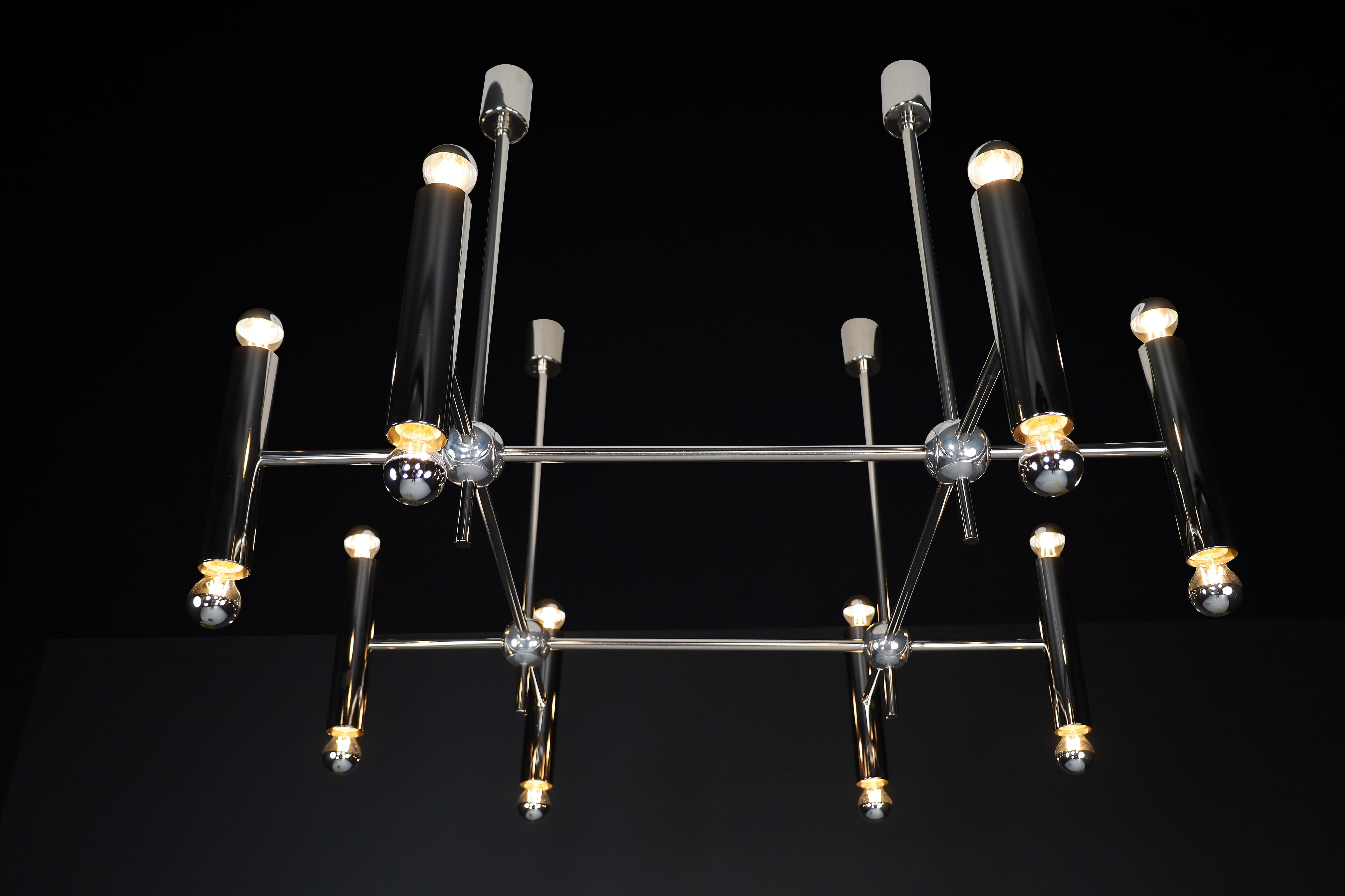 Grande Chandelier in Polished Steel with 16 Lights, Germany, 1960s For Sale 9