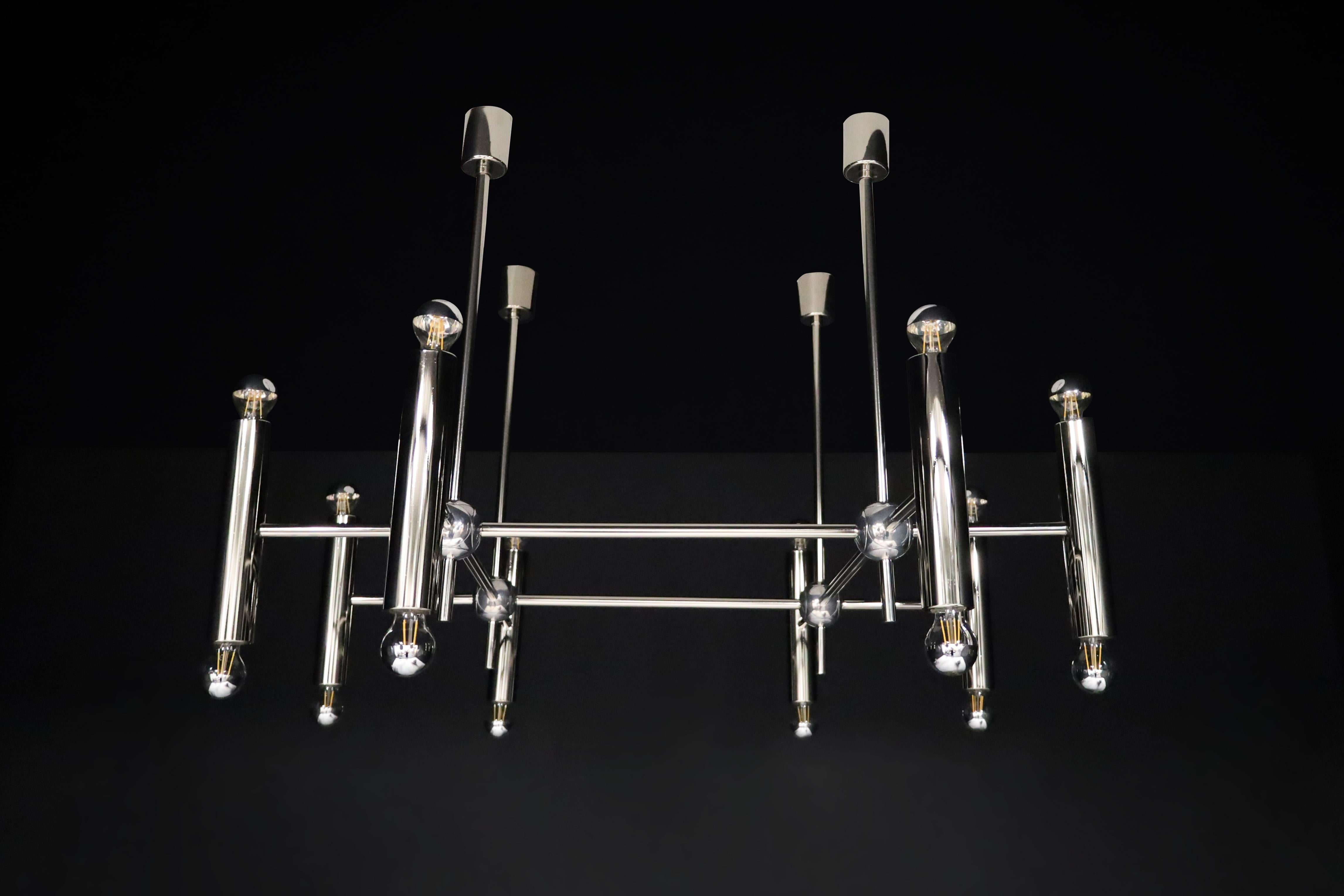 20th Century Grande Chandelier in Polished Steel with 16 Lights, Germany, 1960s For Sale