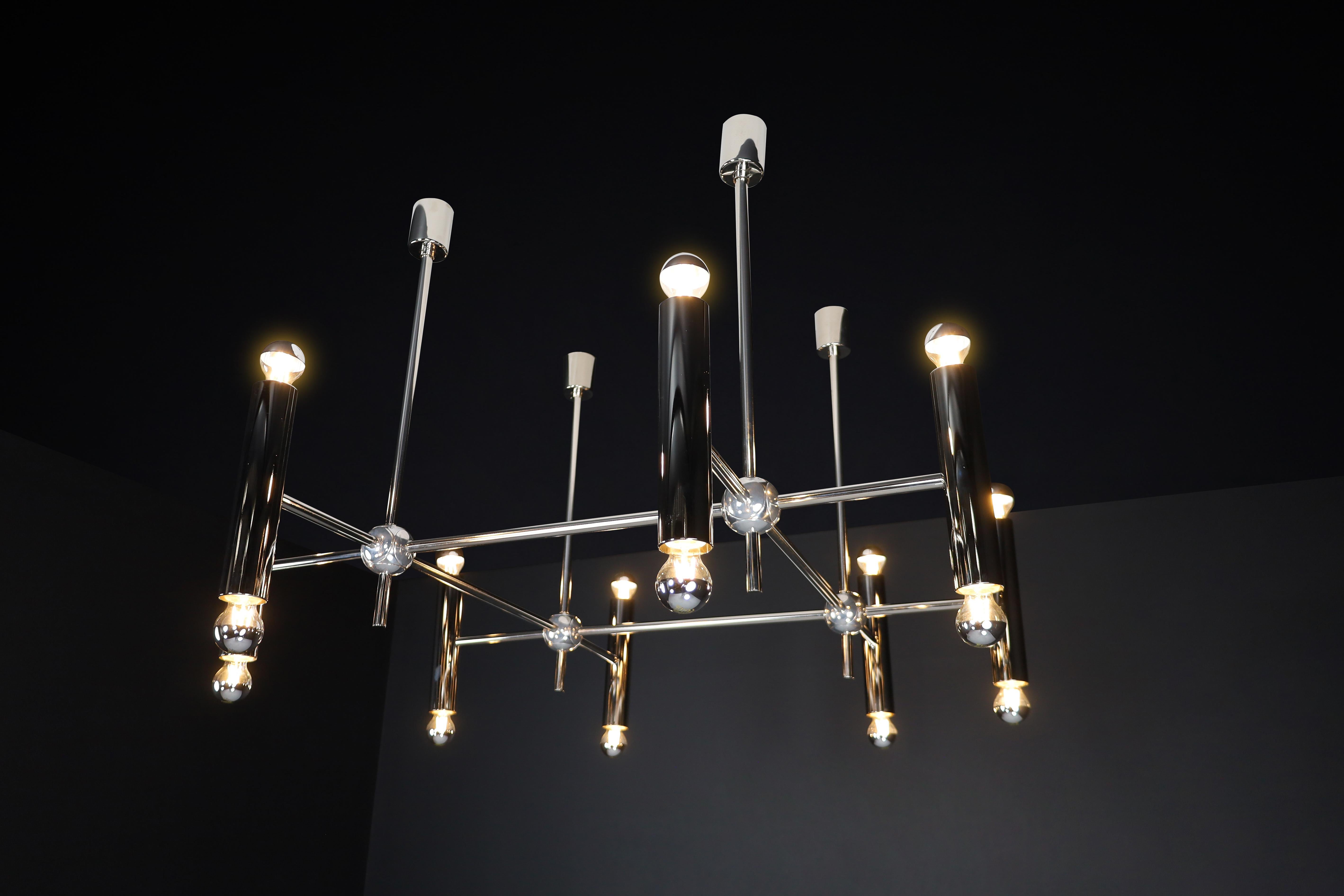 Grande Chandelier in Polished Steel with 16 Lights, Germany, 1960s For Sale 1