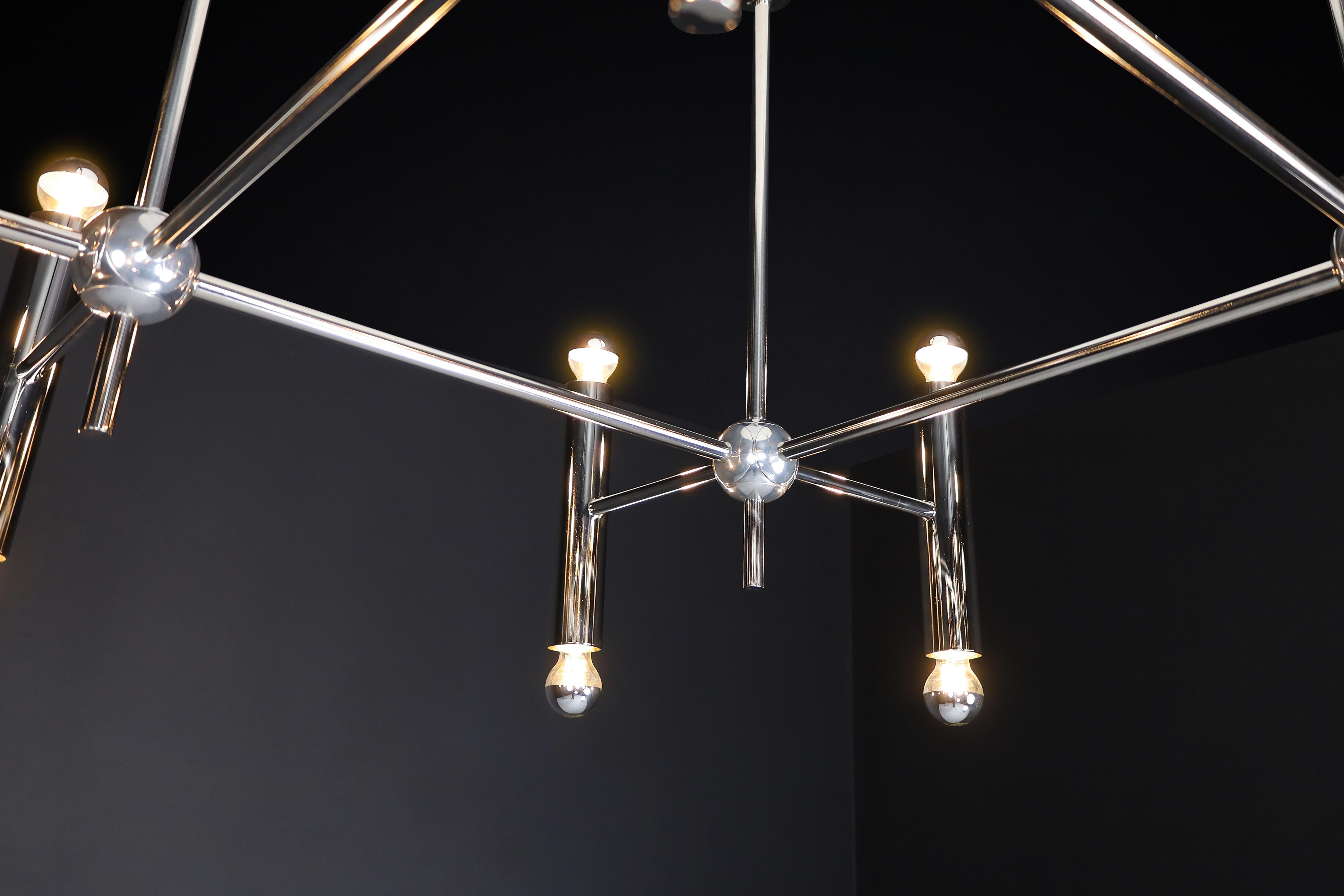 Grande Chandelier in Polished Steel with 16 Lights, Germany, 1960s For Sale 2