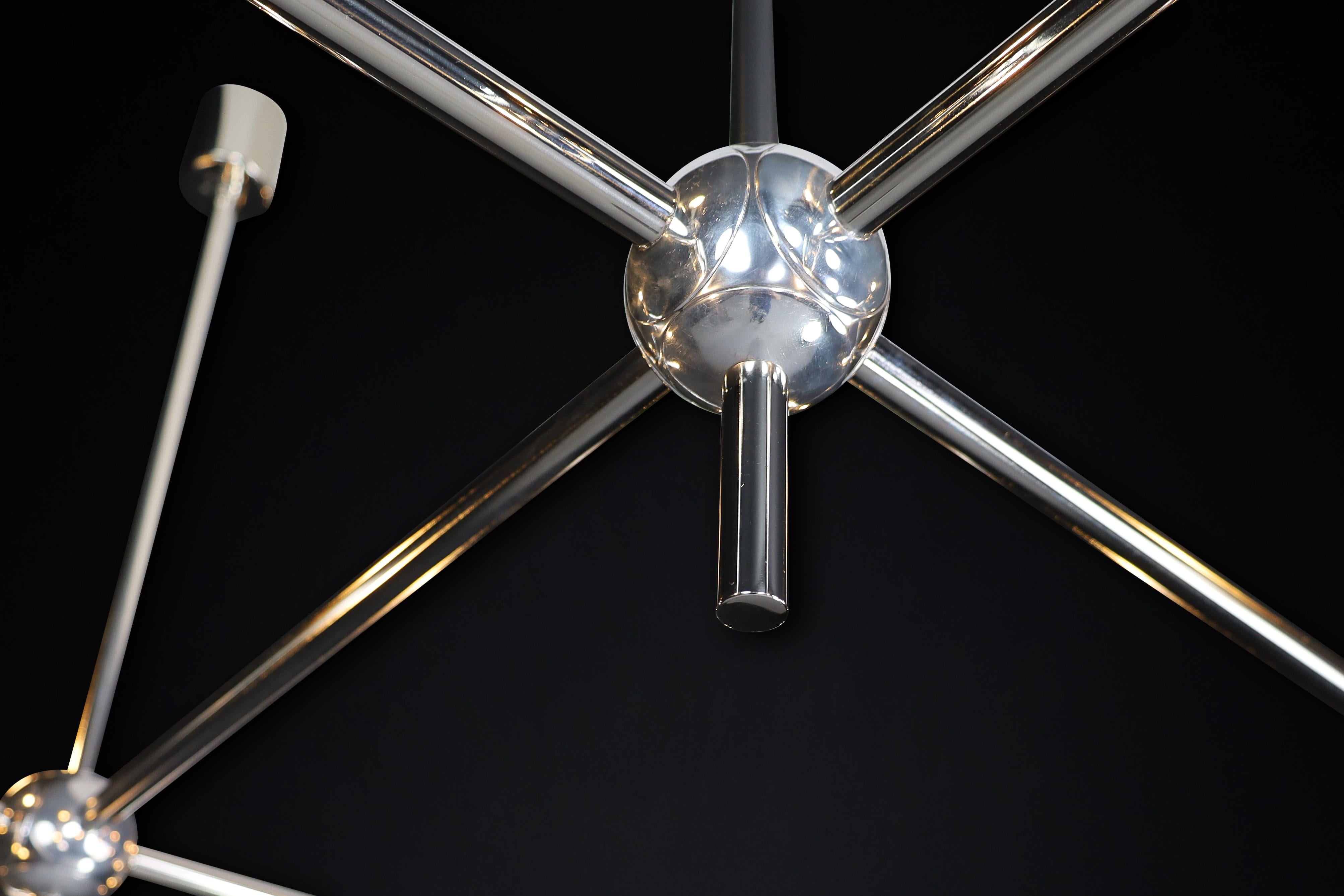 Grande Chandelier in Polished Steel with 16 Lights, Germany, 1960s For Sale 3