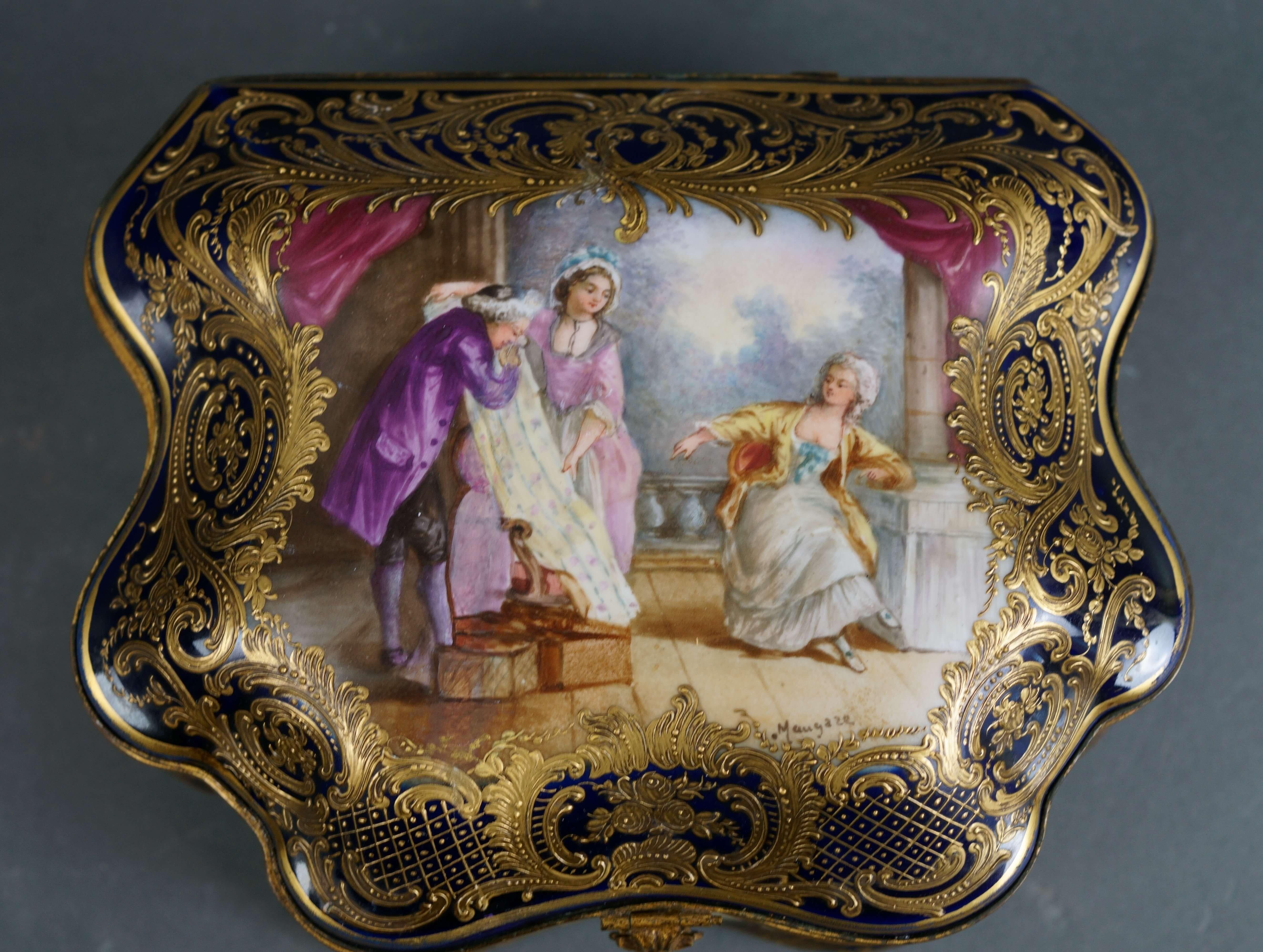 French Large Box Set Blue Porcelain of Sèvres Enamel and Gold Napoleon III XIX For Sale