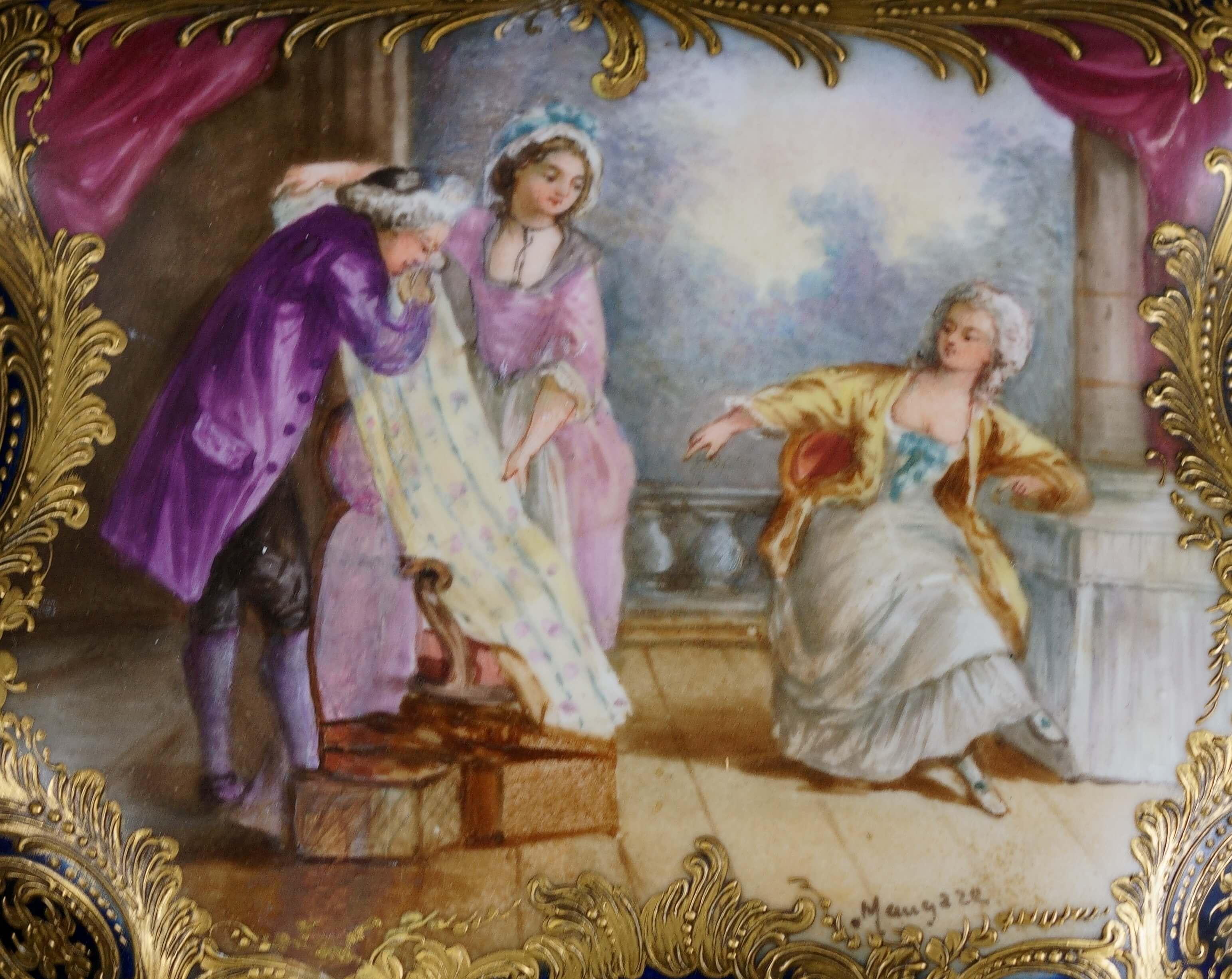 Large Box Set Blue Porcelain of Sèvres Enamel and Gold Napoleon III XIX For Sale 1