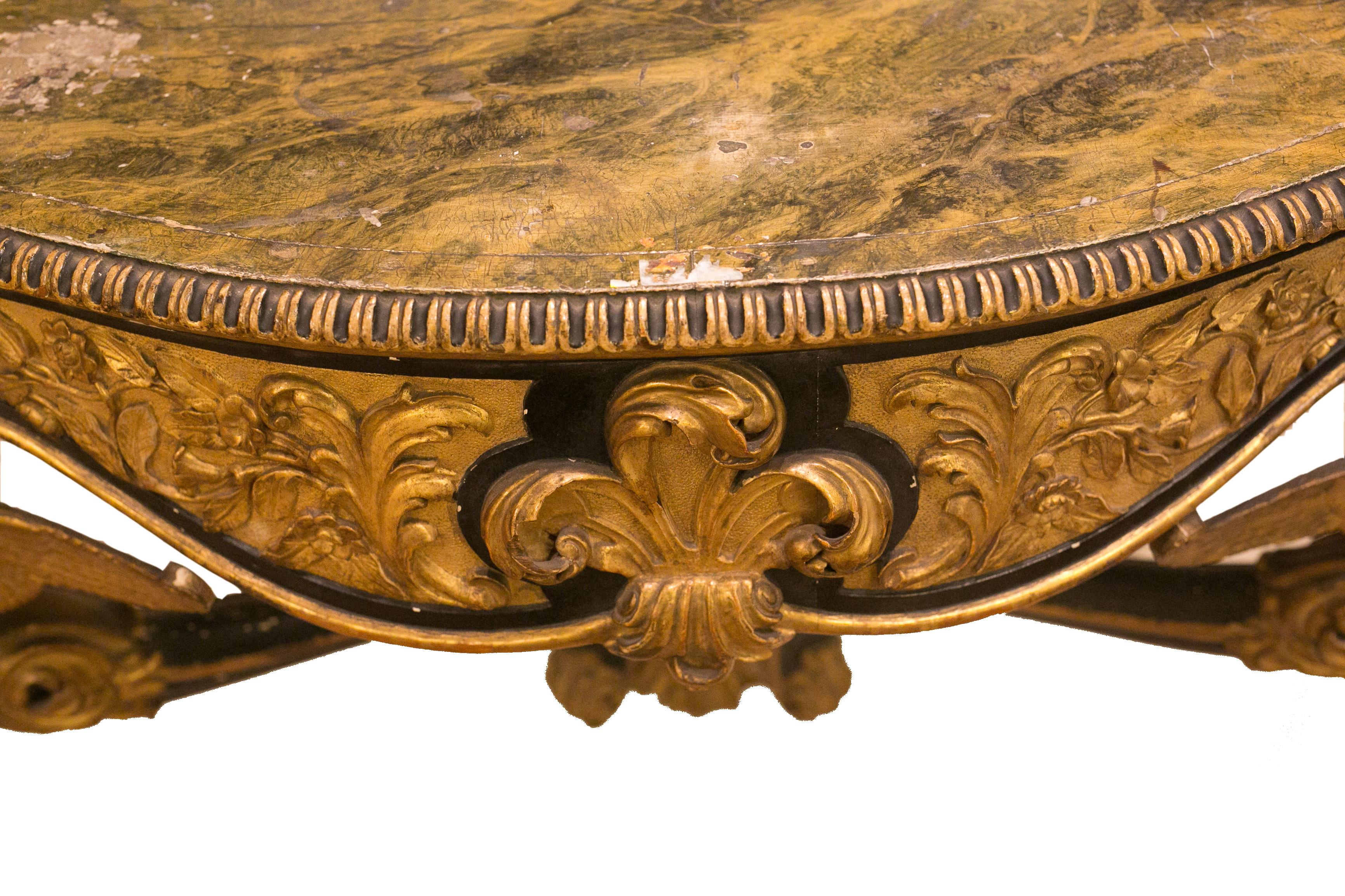 Gilt Large Console table with mirror from the 1800s carved gilded and lacquered For Sale