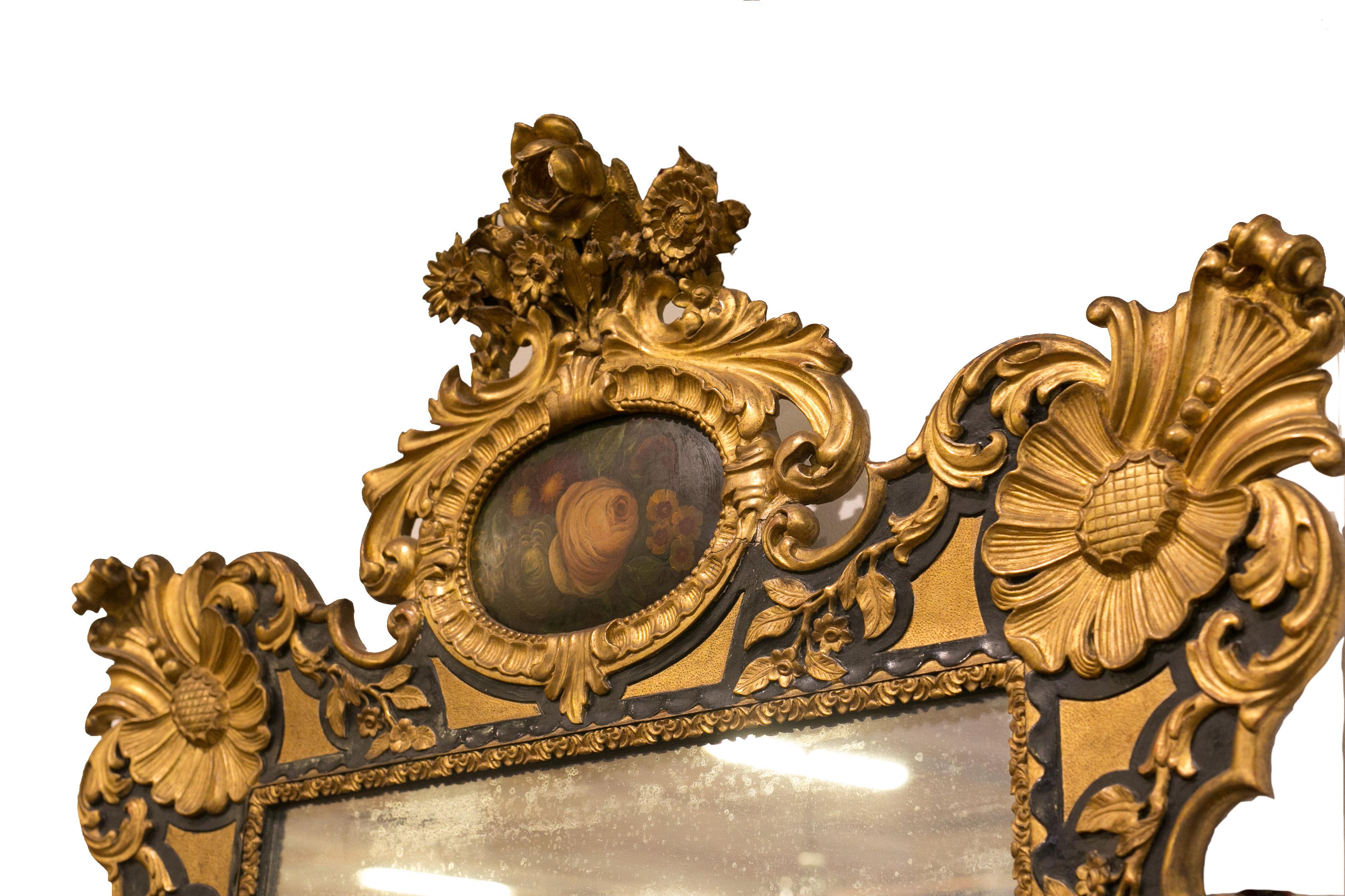 Grande table console avec miroir sculpté doré et laqué de 1800 Bon état - En vente à Cesena, FC